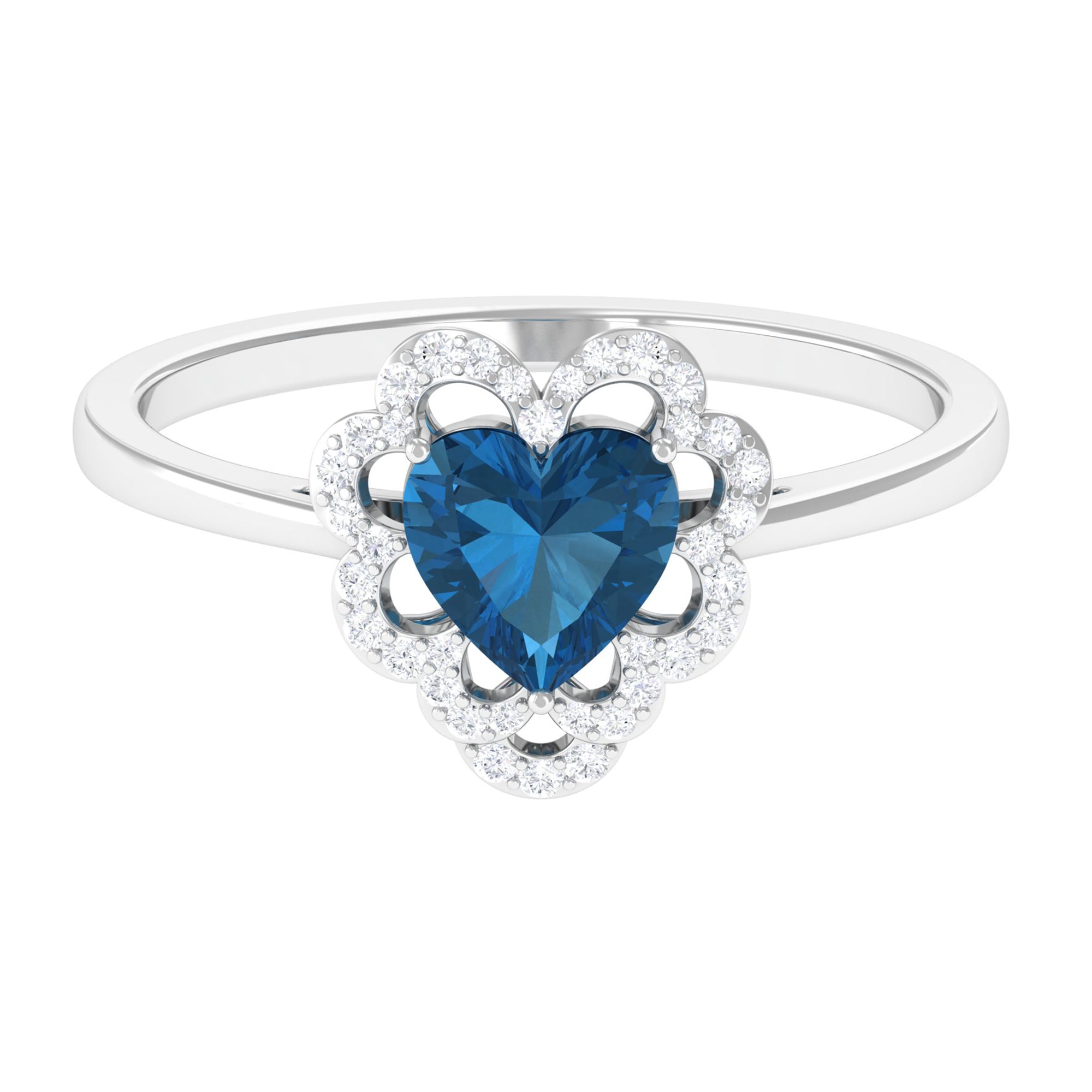 Rosec Jewels-1.25 CT Heart London Blue Topaz Designer Engagement Ring with Diamond