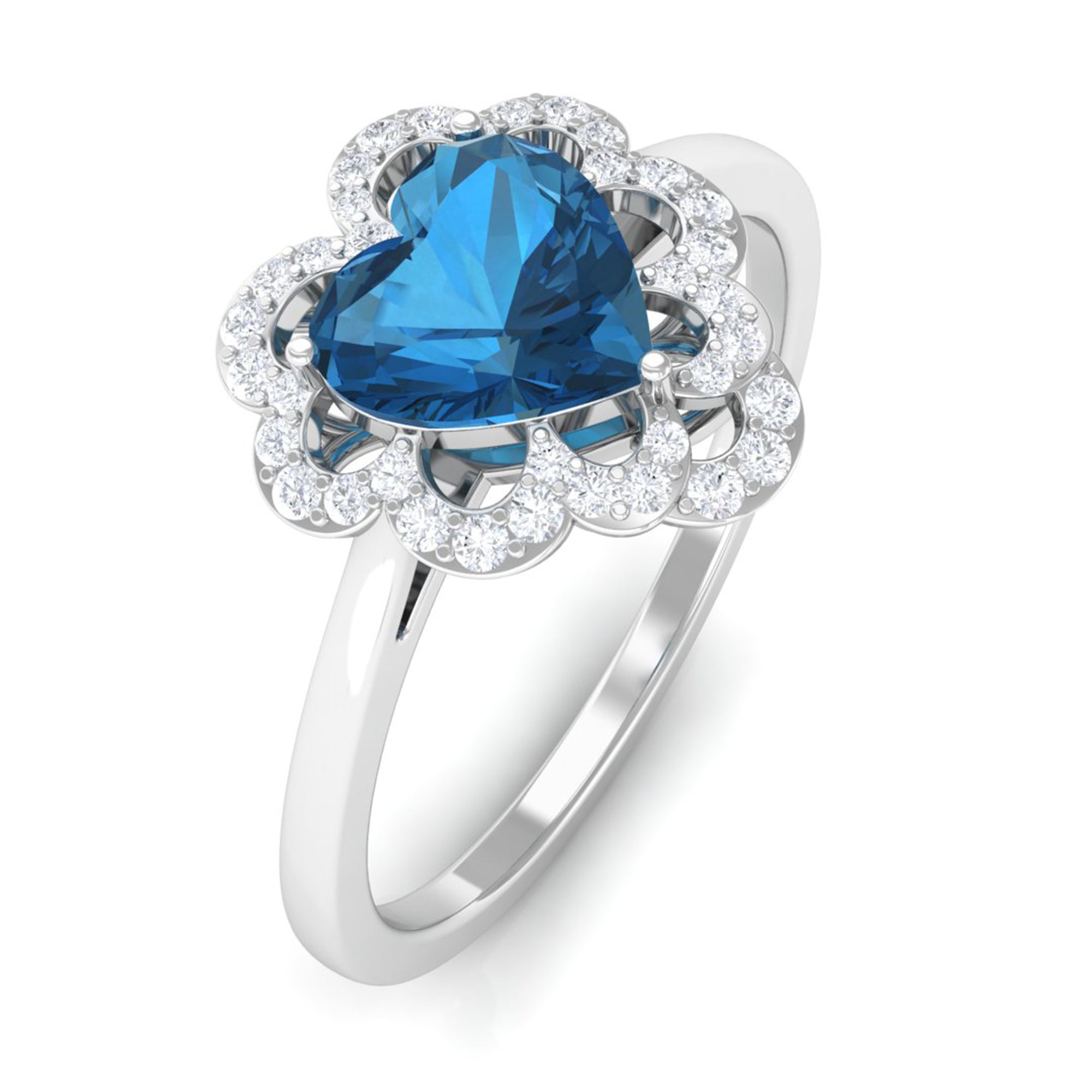 Rosec Jewels-1.25 CT Heart London Blue Topaz Designer Engagement Ring with Diamond