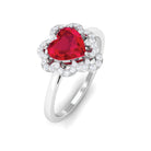 Rosec Jewels-1 CT Lab Created Ruby Heart Engagement Ring with Diamond Accent