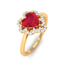 Rosec Jewels-1 CT Lab Created Ruby Heart Engagement Ring with Diamond Accent