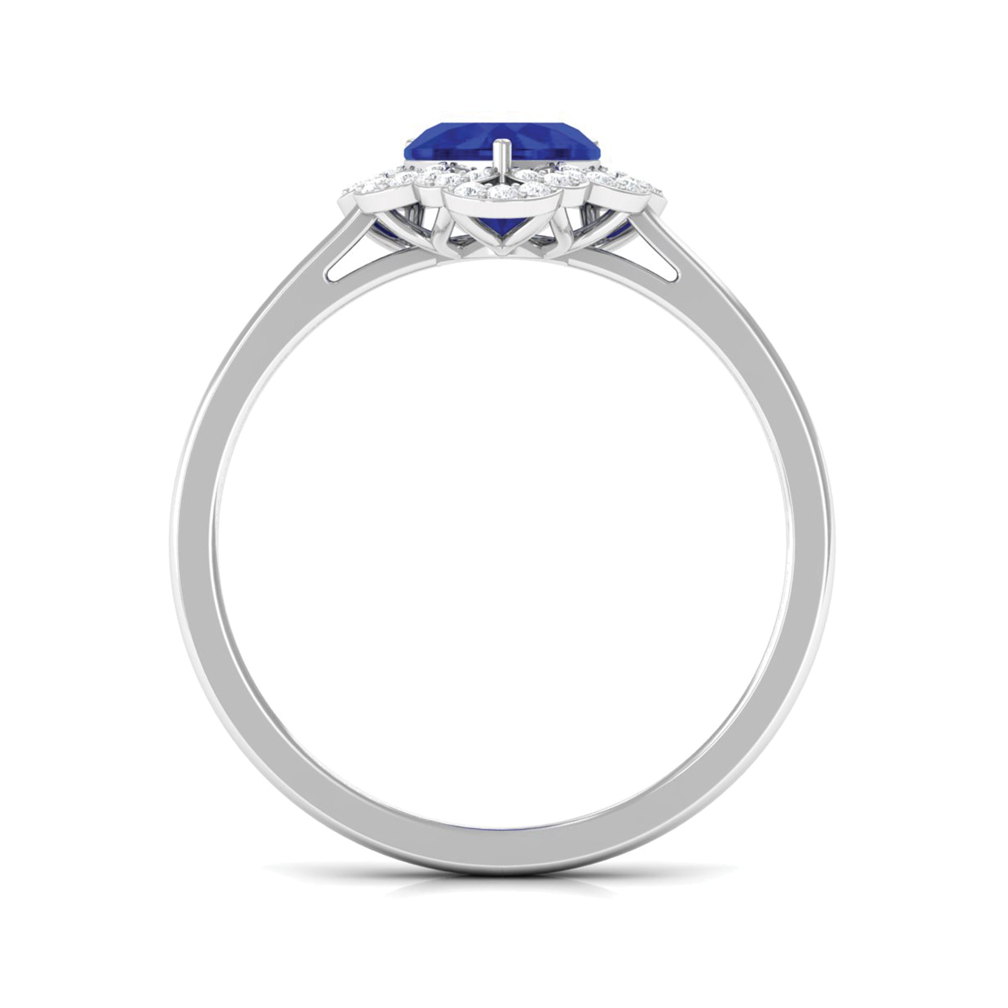 Rosec Jewels-1 CT Heart Lab Created Blue Sapphire Designer Engagement Ring with Diamond