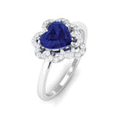 Rosec Jewels-1 CT Heart Lab Created Blue Sapphire Designer Engagement Ring with Diamond