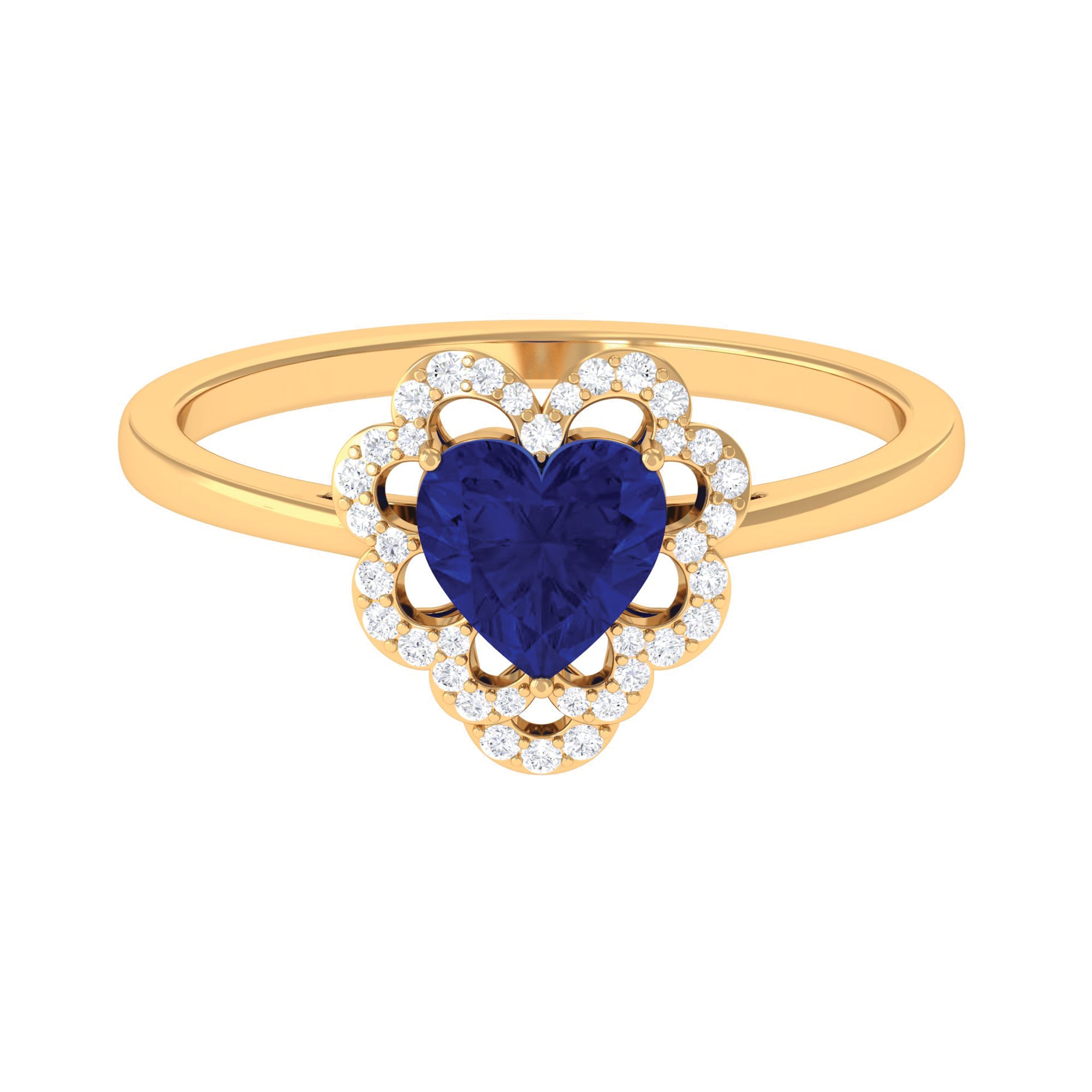 Rosec Jewels-1 CT Heart Lab Created Blue Sapphire Designer Engagement Ring with Diamond