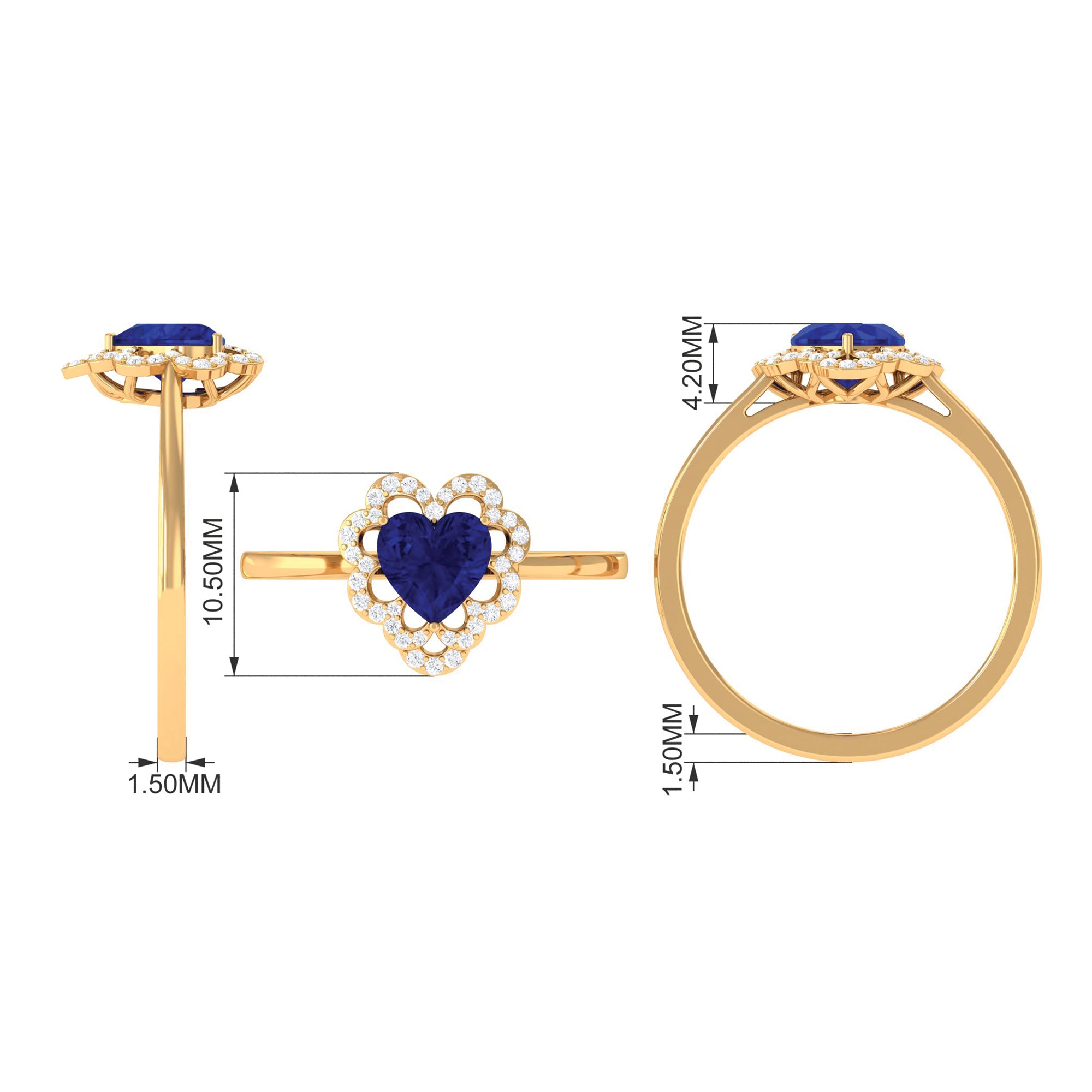 Rosec Jewels-1 CT Heart Lab Created Blue Sapphire Designer Engagement Ring with Diamond