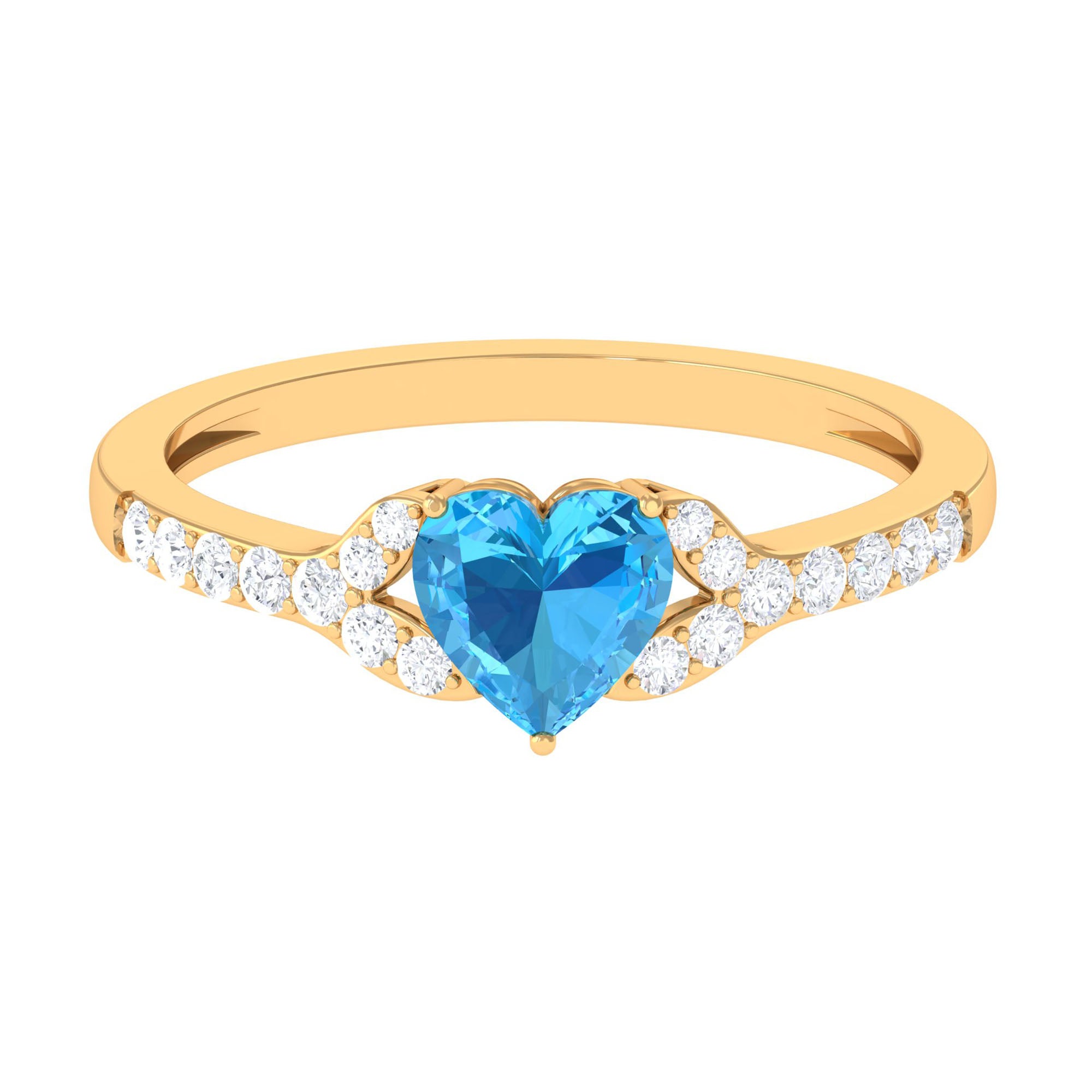 Rosec Jewels-Heart Shape Swiss Blue Topaz Minimal Engagement Ring with Diamond