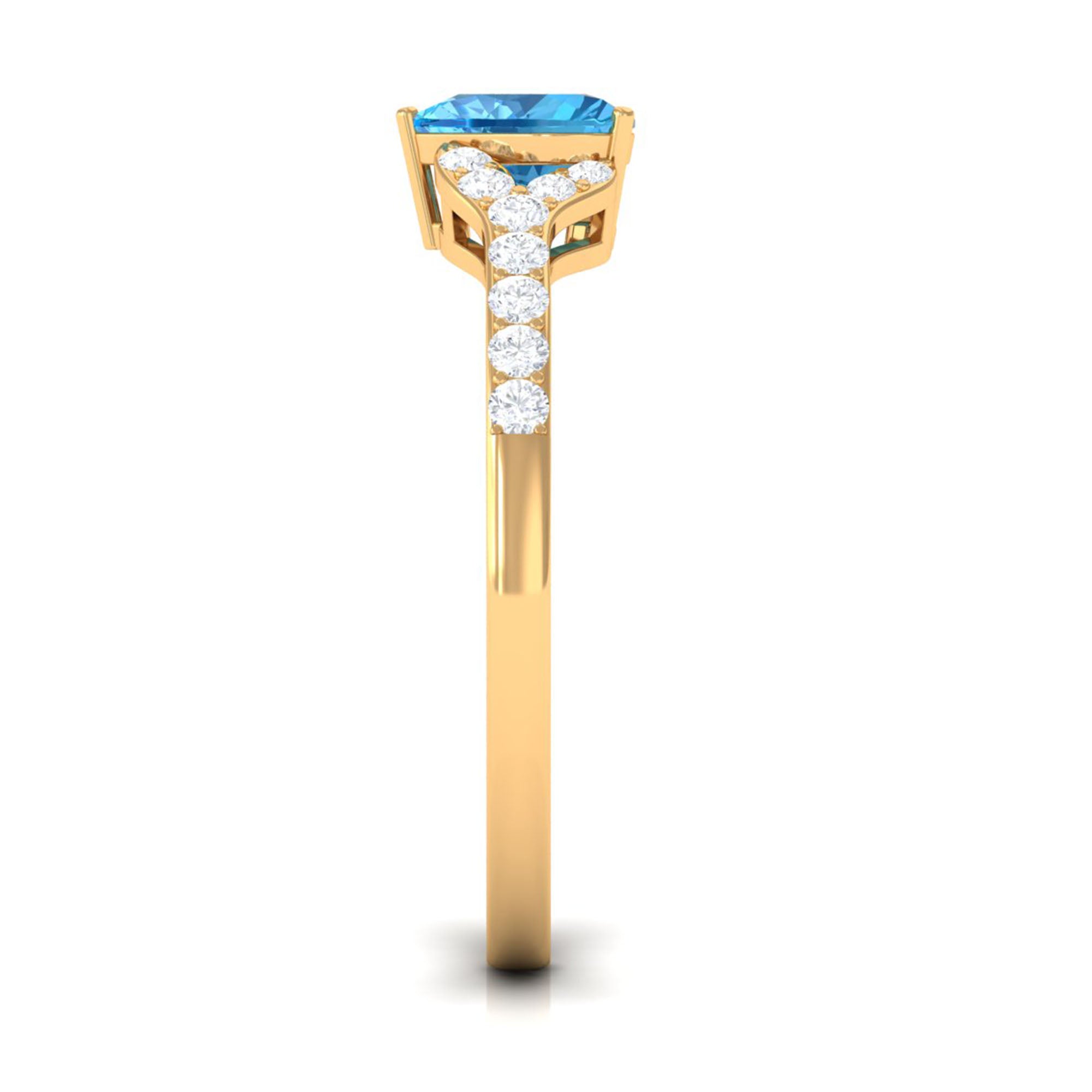 Rosec Jewels-Heart Shape Swiss Blue Topaz Minimal Engagement Ring with Diamond