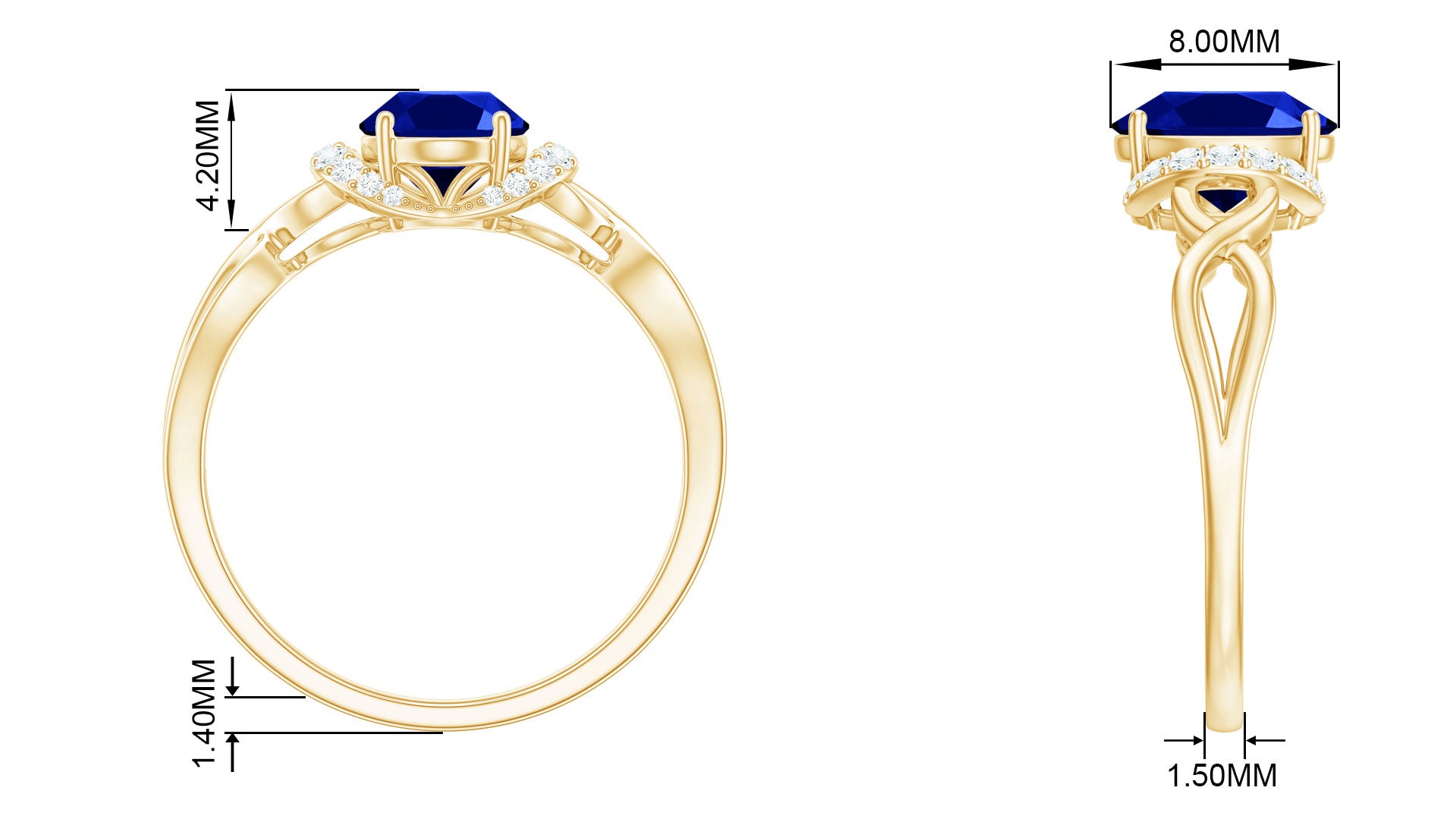 Rosec Jewels-Lab Grown Blue Sapphire Solitaire Crossover Ring with Diamonds