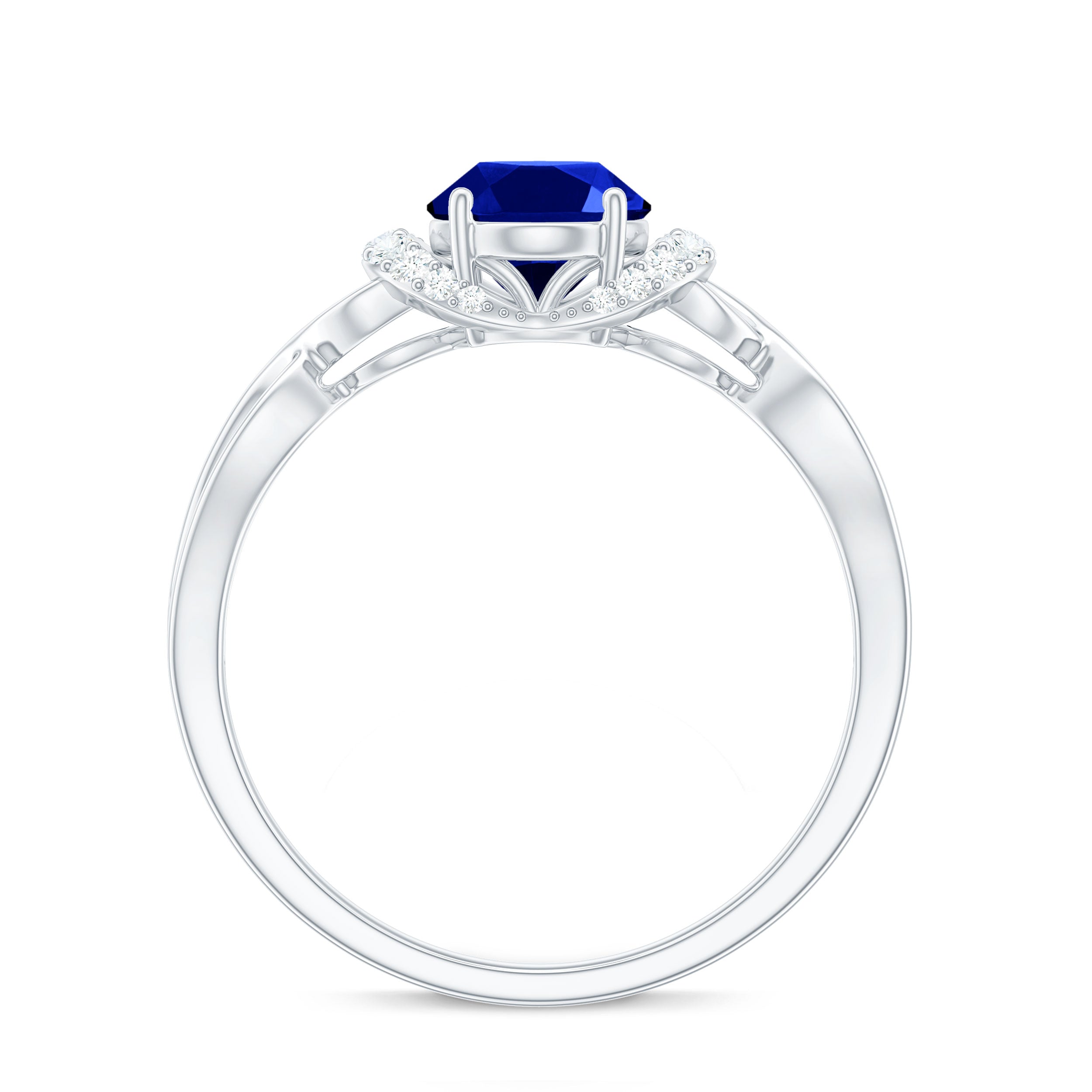 Rosec Jewels-Lab Grown Blue Sapphire Solitaire Crossover Ring with Diamonds