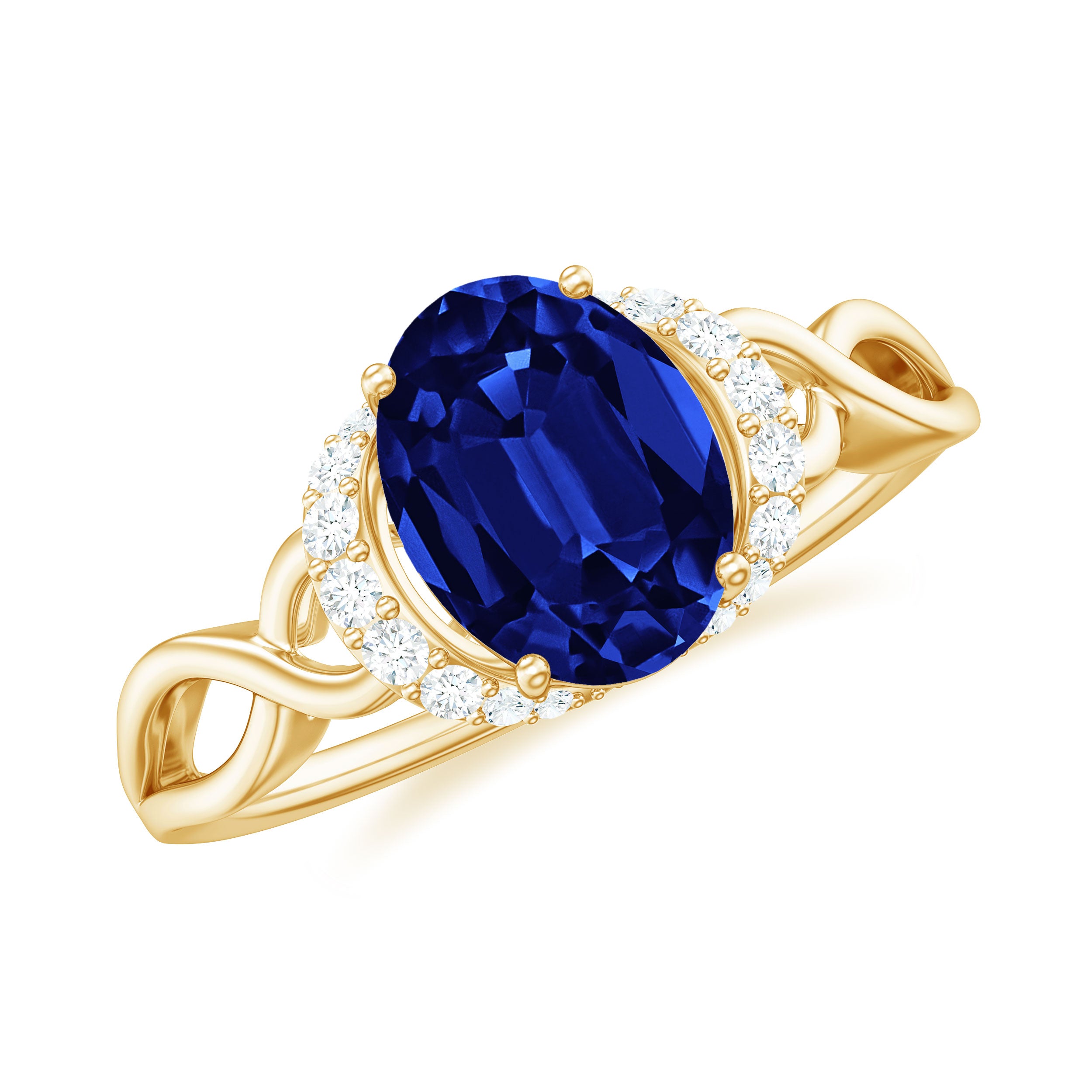 Rosec Jewels-Lab Grown Blue Sapphire Solitaire Crossover Ring with Diamonds