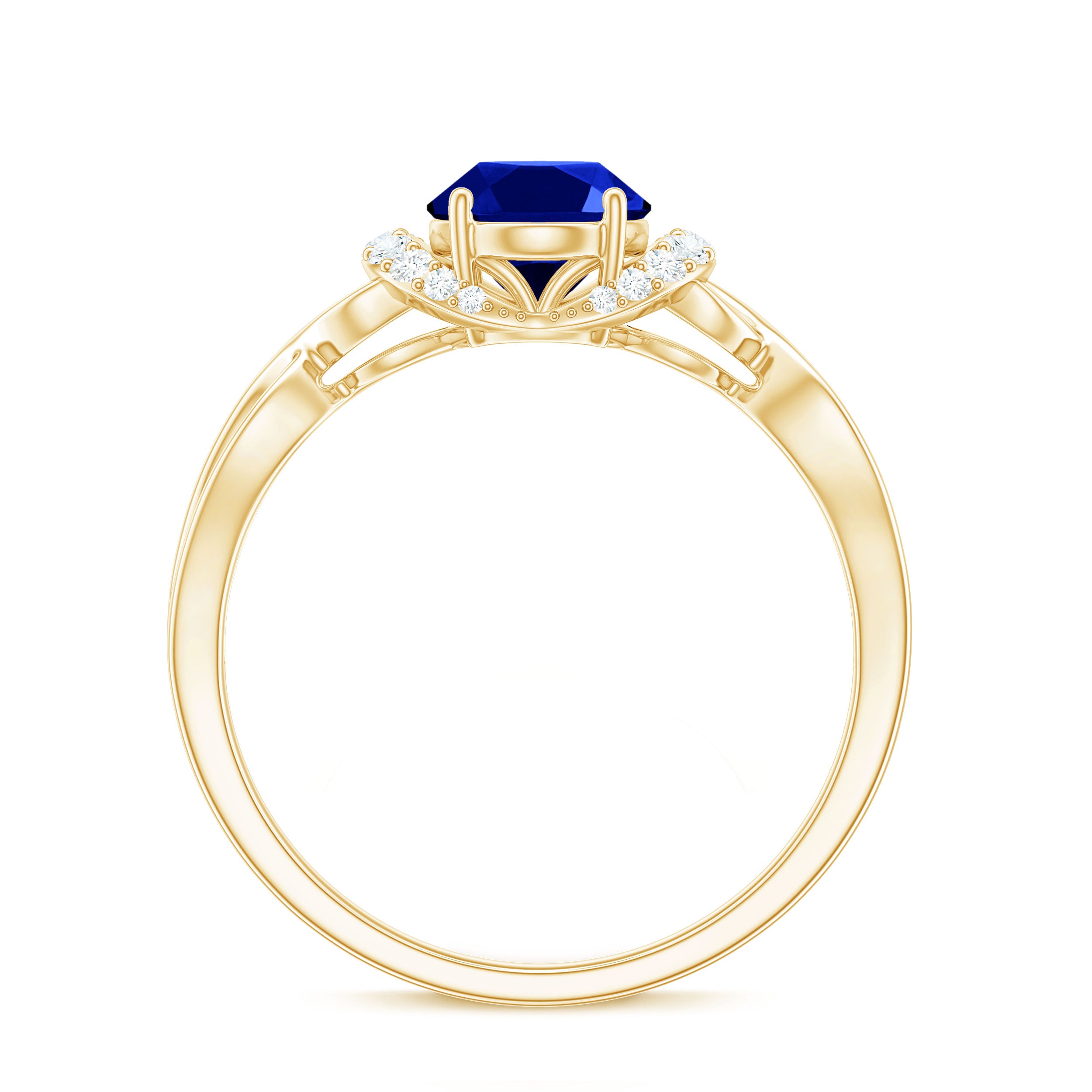 Rosec Jewels-Lab Grown Blue Sapphire Solitaire Crossover Ring with Diamonds