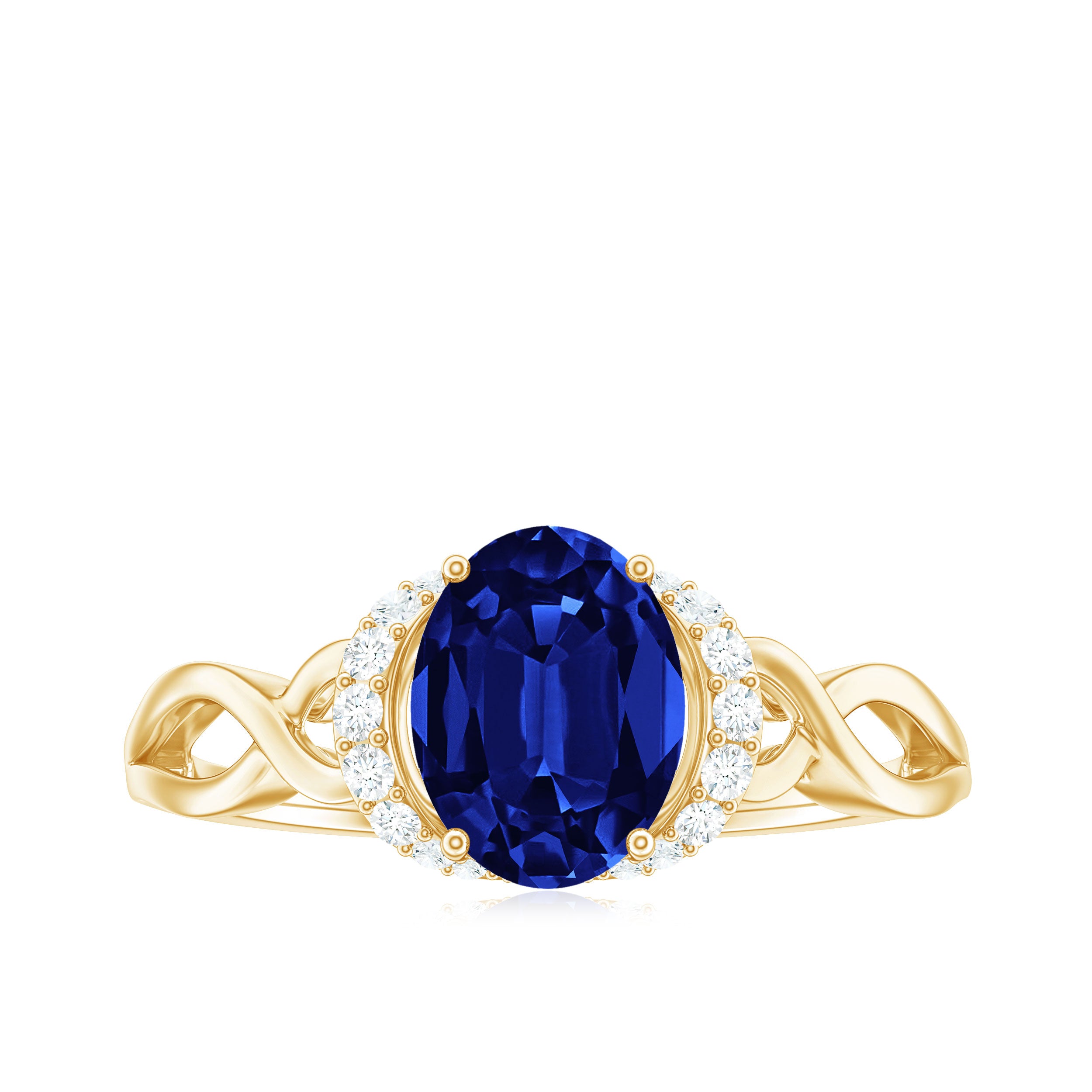 Rosec Jewels-Lab Grown Blue Sapphire Solitaire Crossover Ring with Diamonds