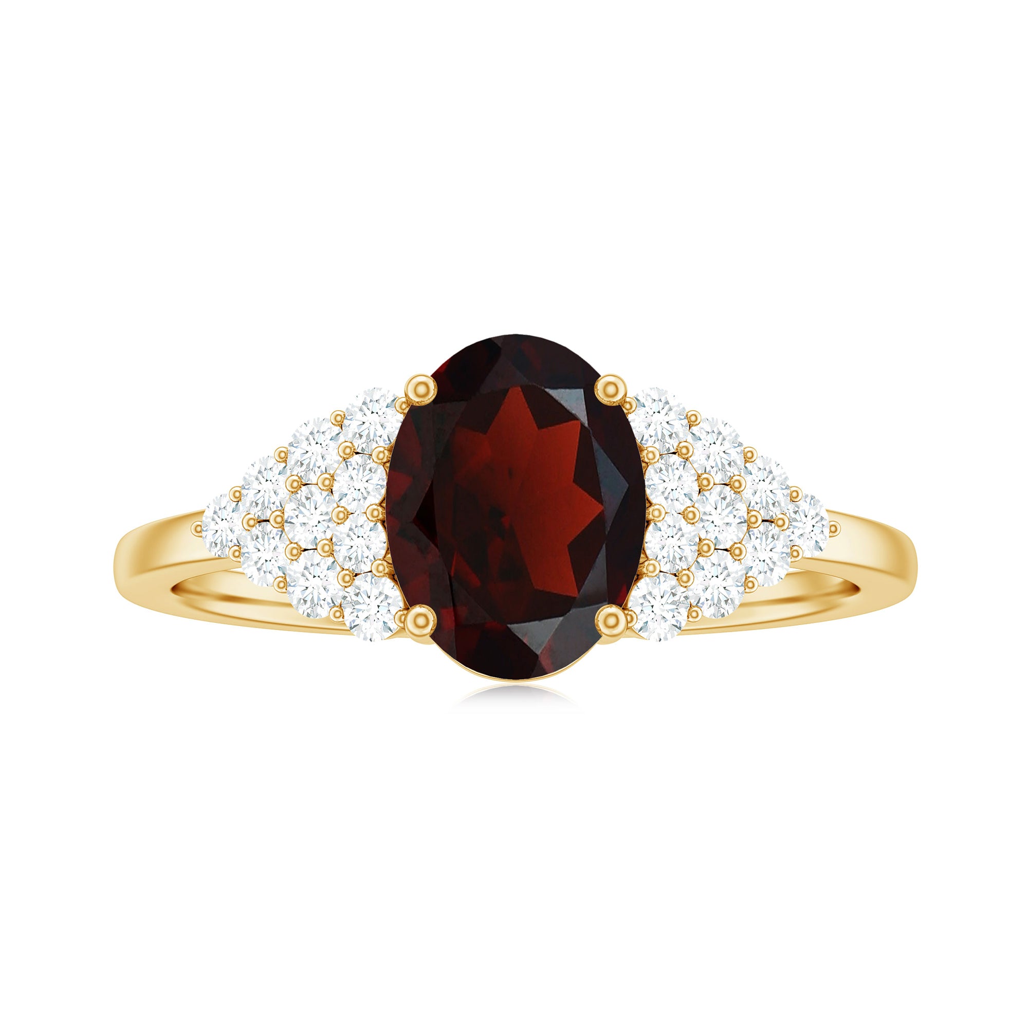 Rosec Jewels-2.25 CT Oval Garnet Solitaire Ring with Diamond Accent