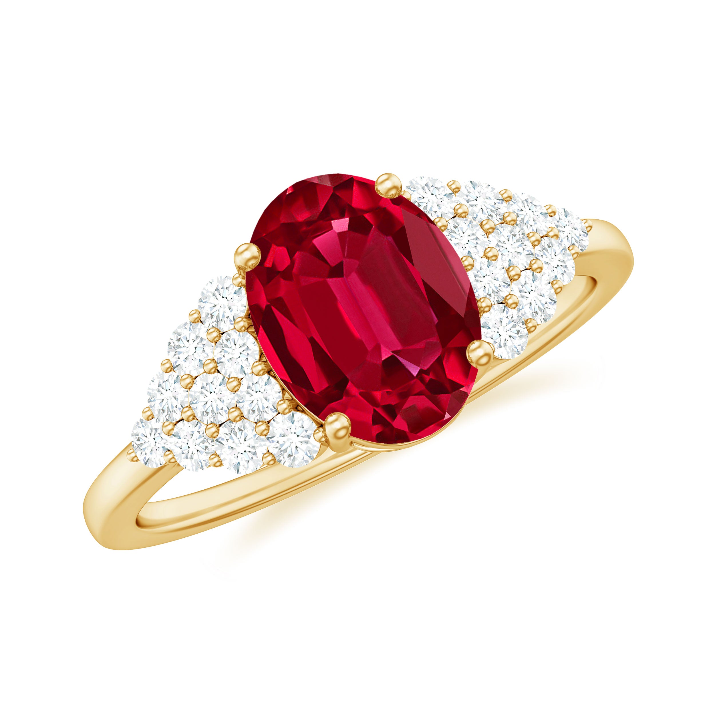 Rosec Jewels-2 CT Oval Lab-Created Ruby Solitaire Ring with Diamond Accent