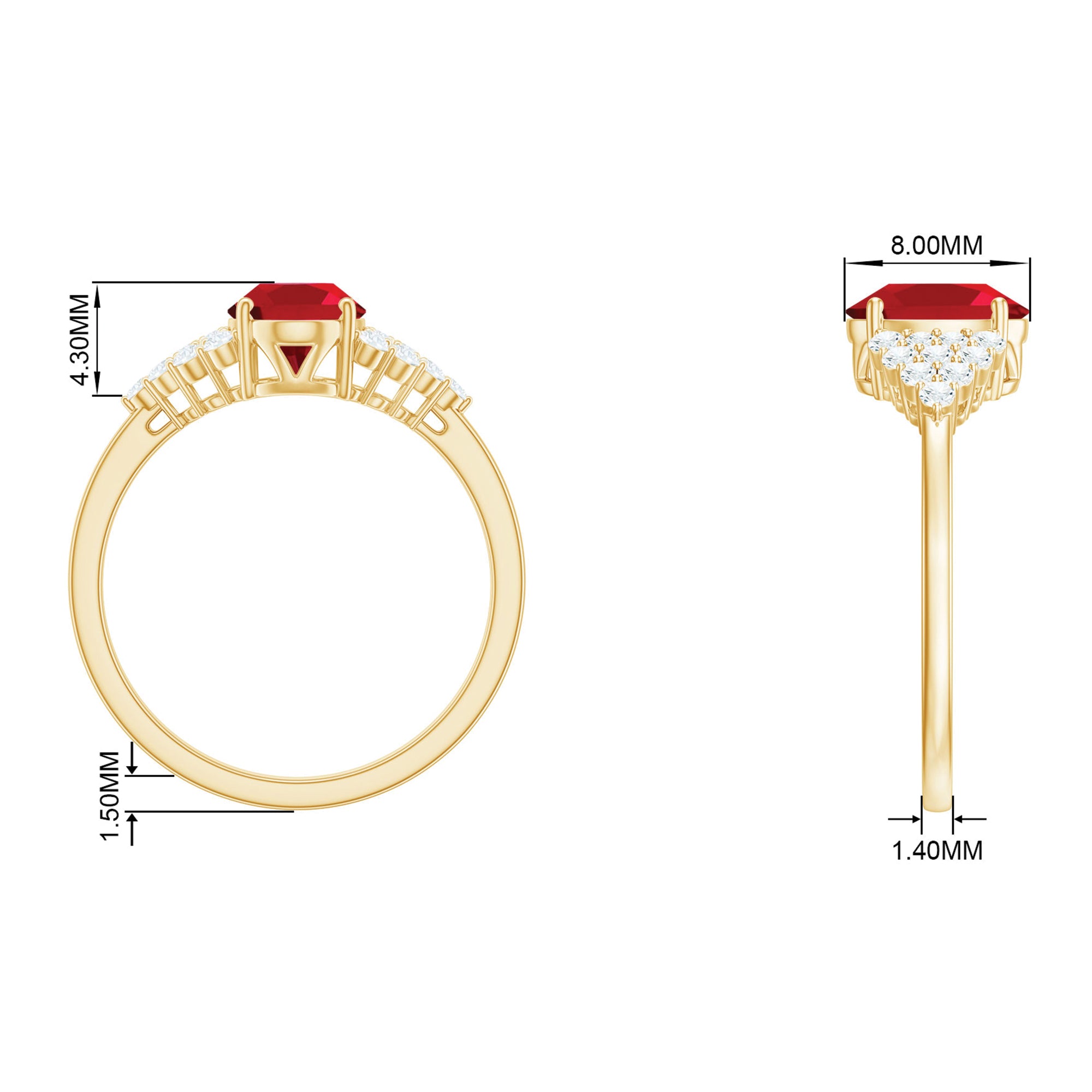 Rosec Jewels-2 CT Oval Lab-Created Ruby Solitaire Ring with Diamond Accent