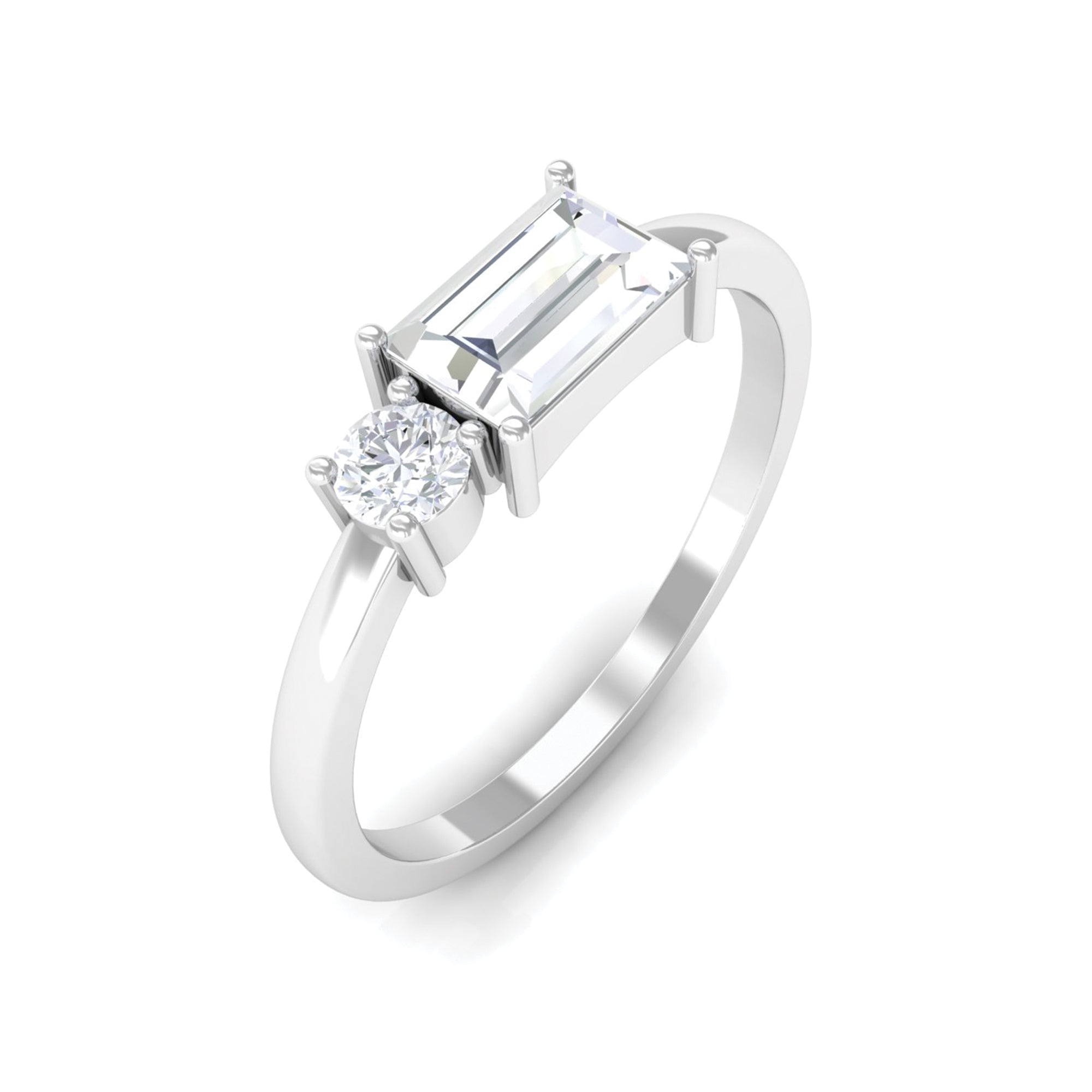 Rosec Jewels-1/2 CT Baguette and Round Moissanite Two Stone Promise Ring