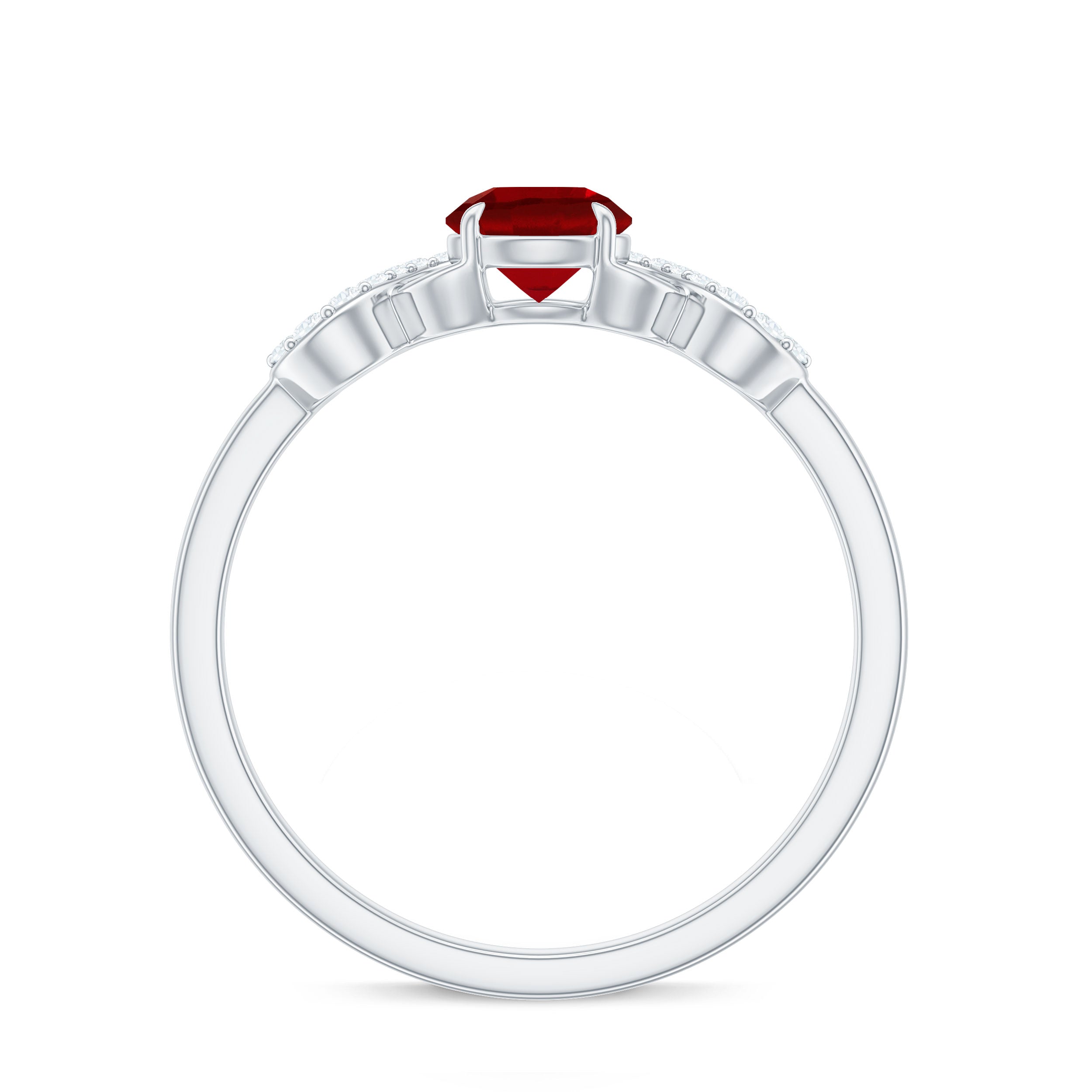 Rosec Jewels-Round Shape Lab Grown Ruby Solitaire Infinity Ring with Diamond