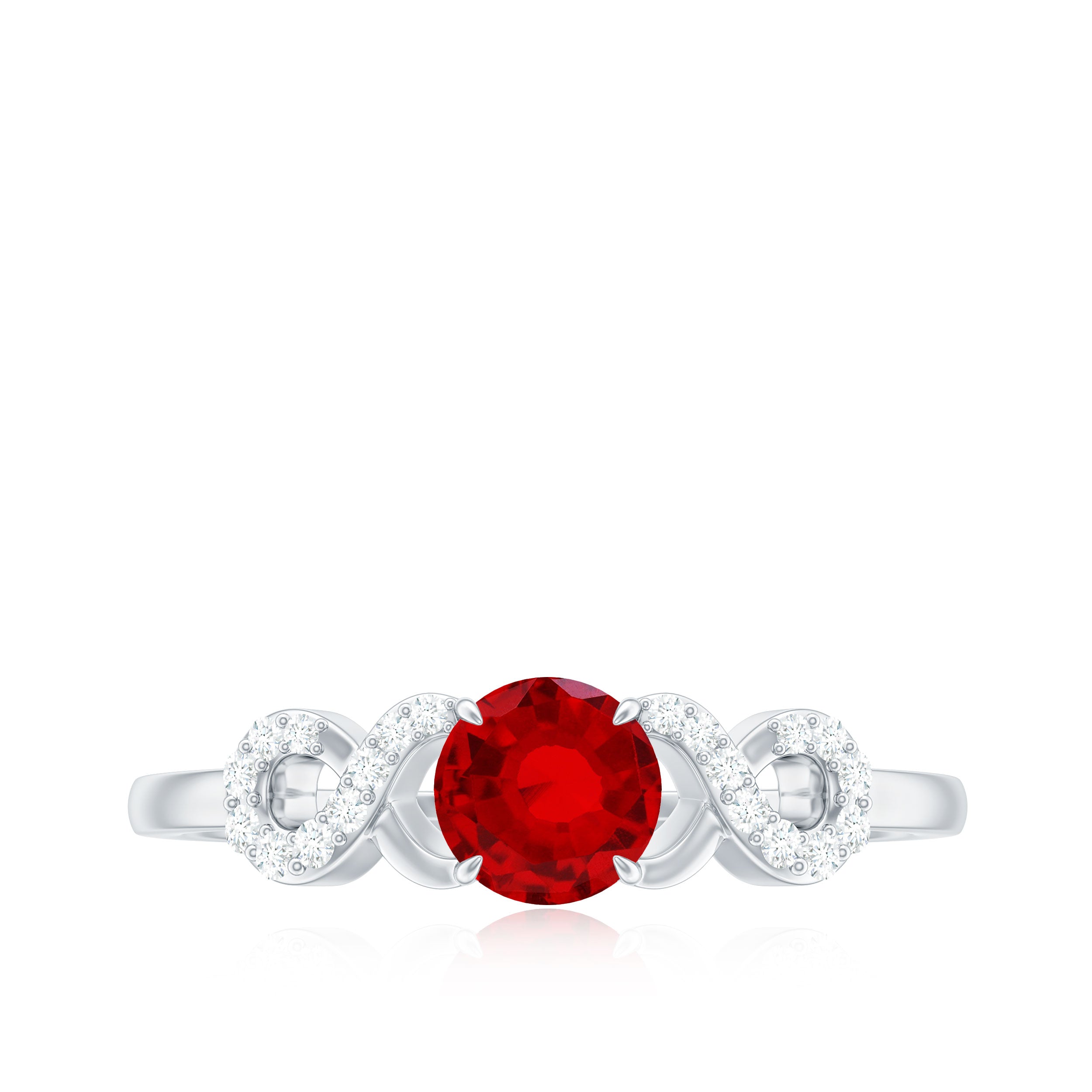 Rosec Jewels-Round Shape Lab Grown Ruby Solitaire Infinity Ring with Diamond