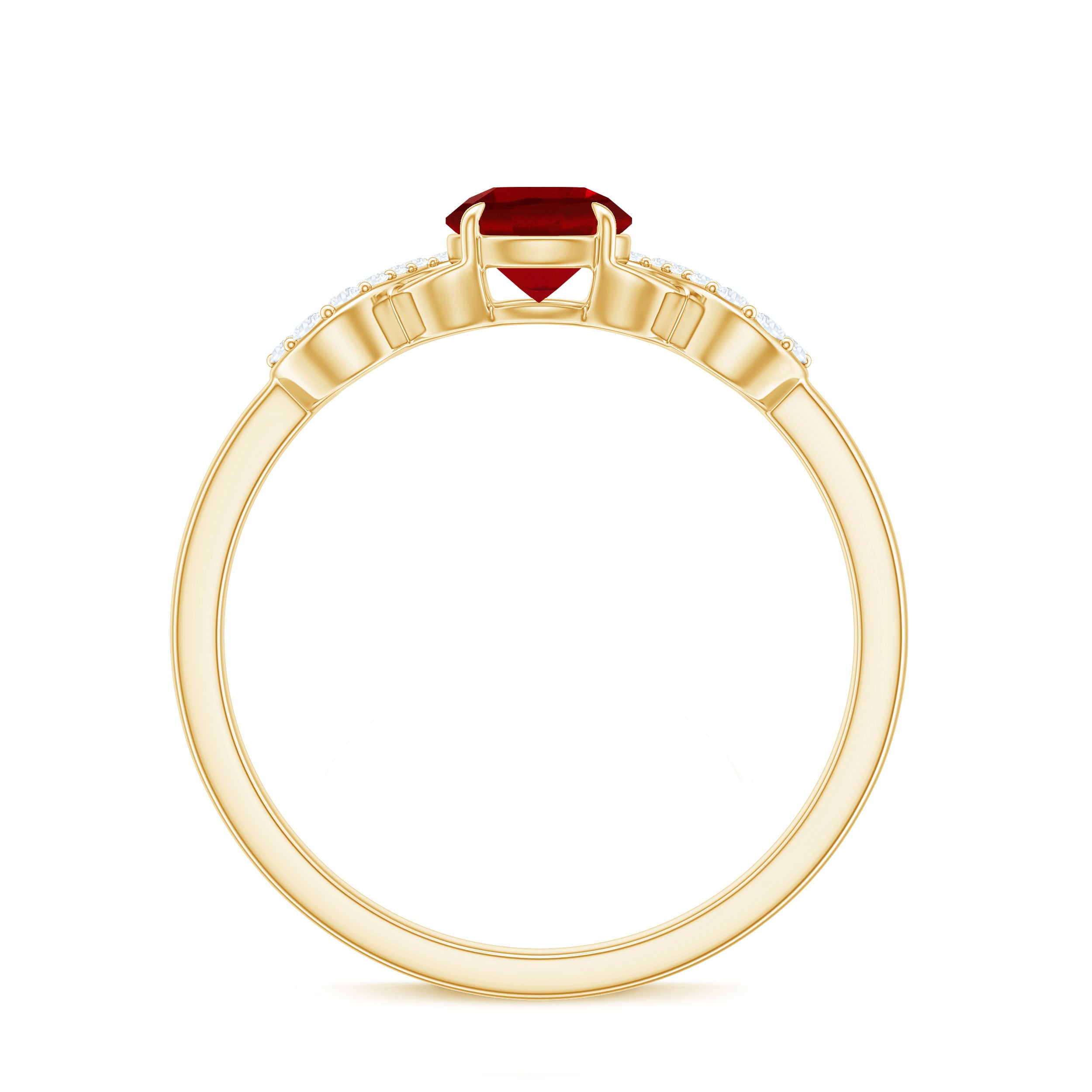 Rosec Jewels-Round Shape Lab Grown Ruby Solitaire Infinity Ring with Diamond