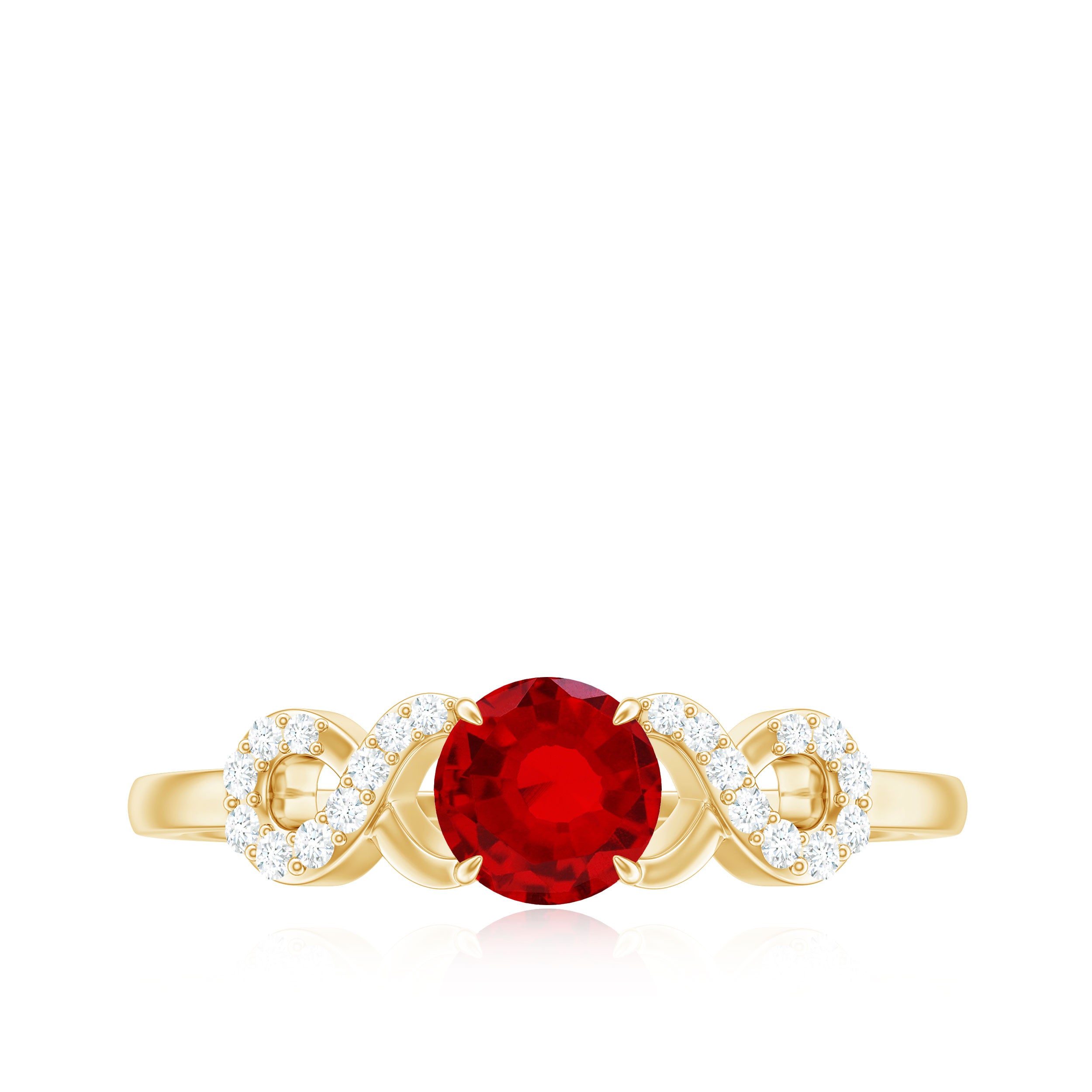 Rosec Jewels-Round Shape Lab Grown Ruby Solitaire Infinity Ring with Diamond