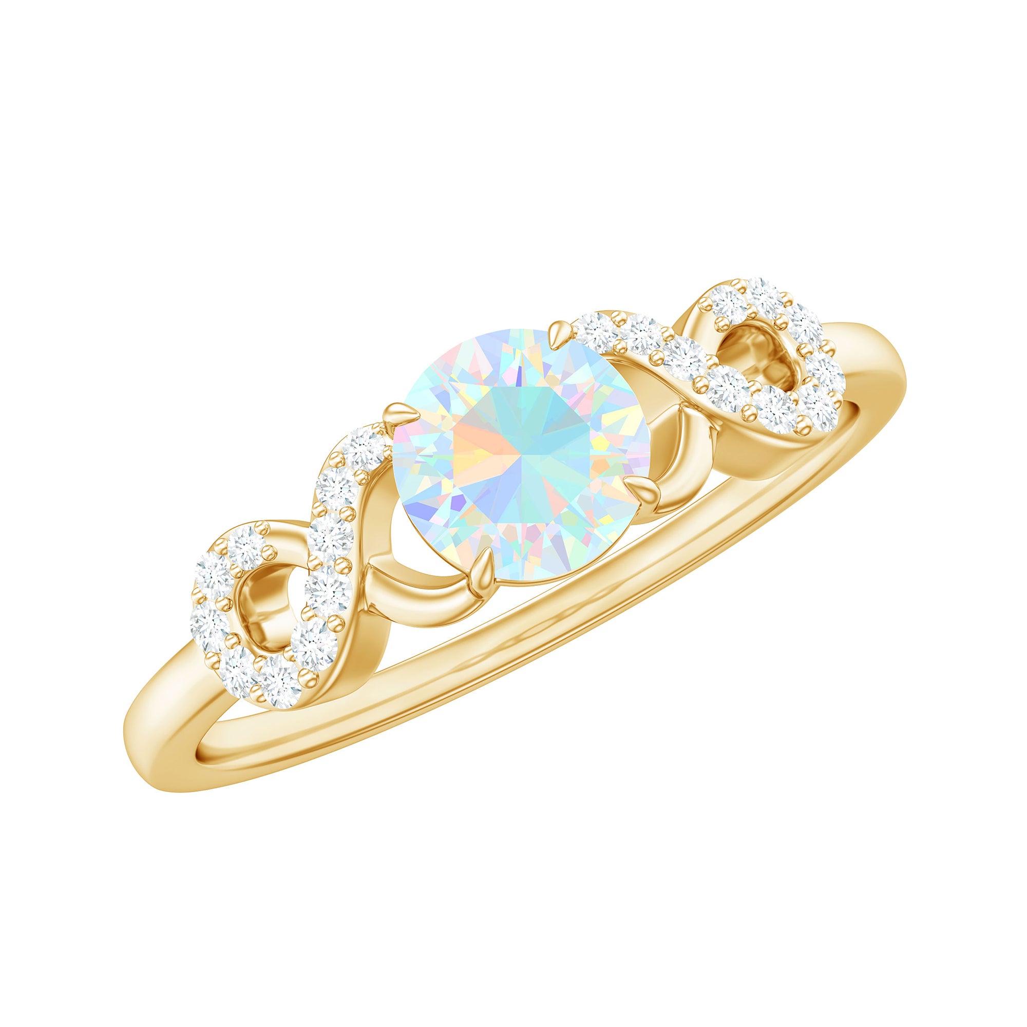 Rosec Jewels-3/4 CT Round Ethiopian Opal Infinity Engagement Ring with Diamond