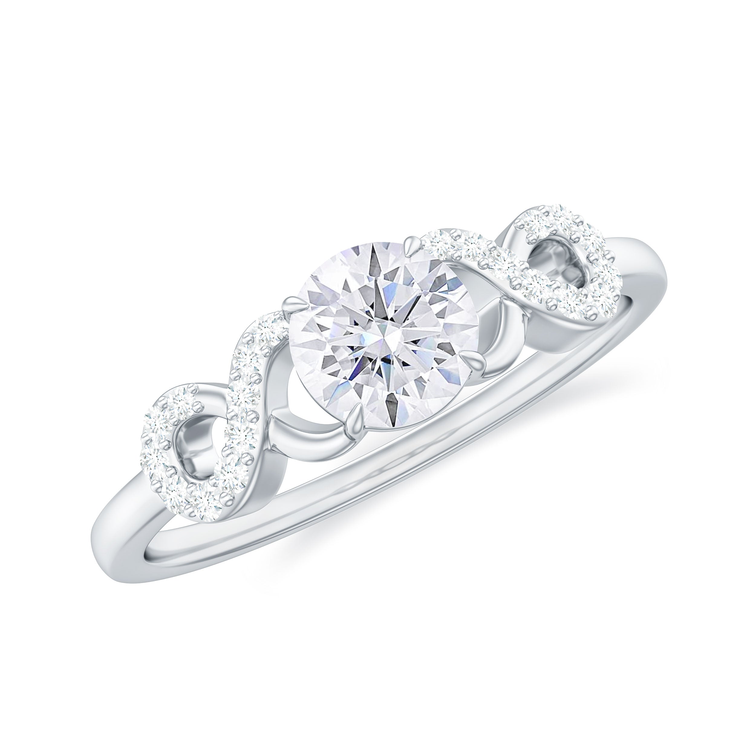 Rosec Jewels-Round Moissanite Criss Cross Promise Ring