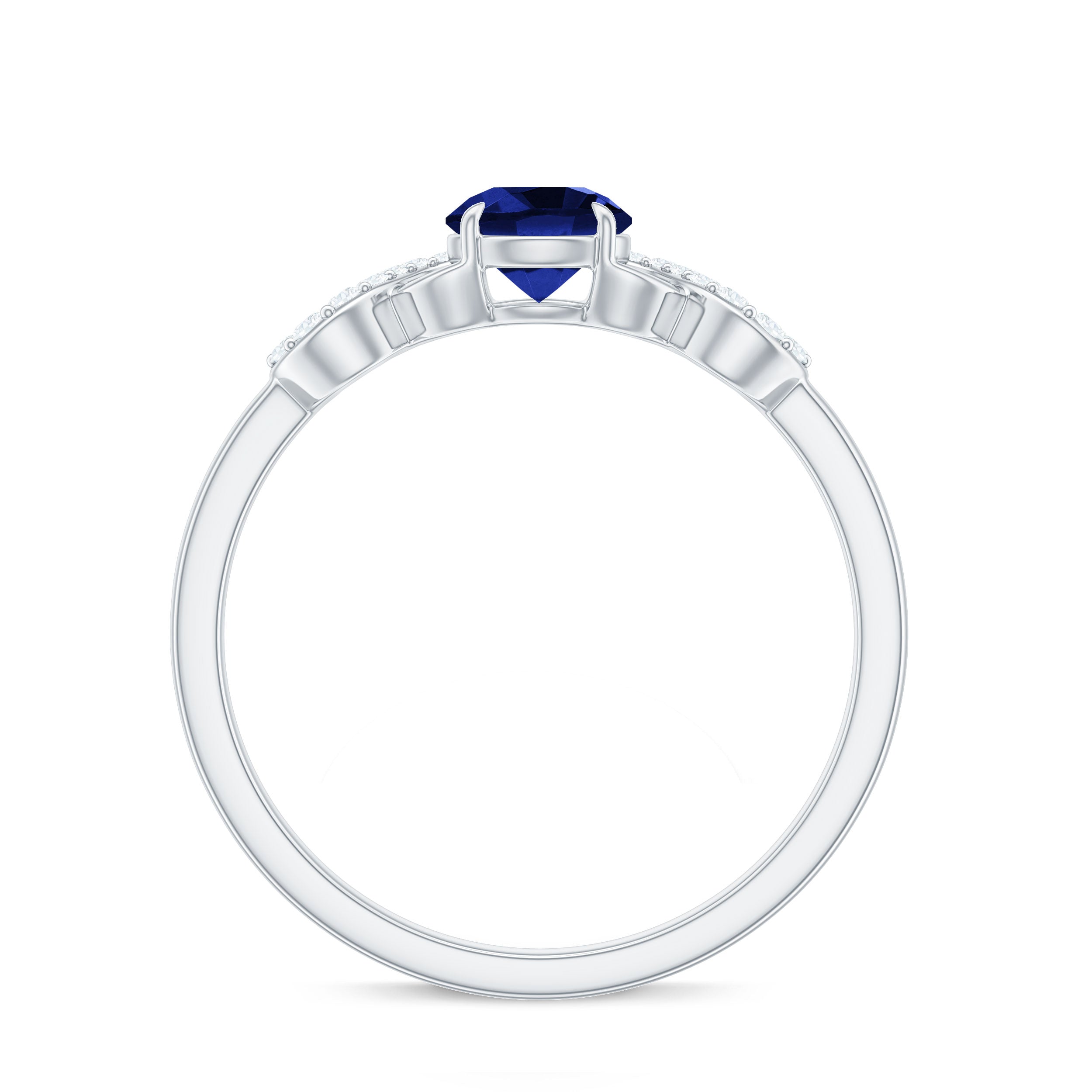 Rosec Jewels-Round Created Blue Sapphire Infinity Engagement Ring with Diamond