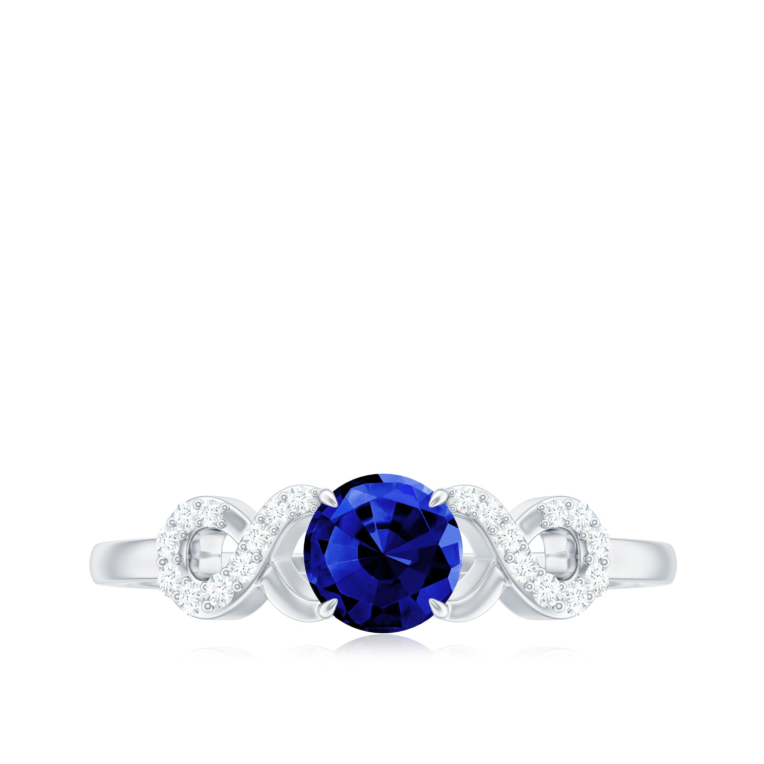 Rosec Jewels-Round Created Blue Sapphire Infinity Engagement Ring with Diamond