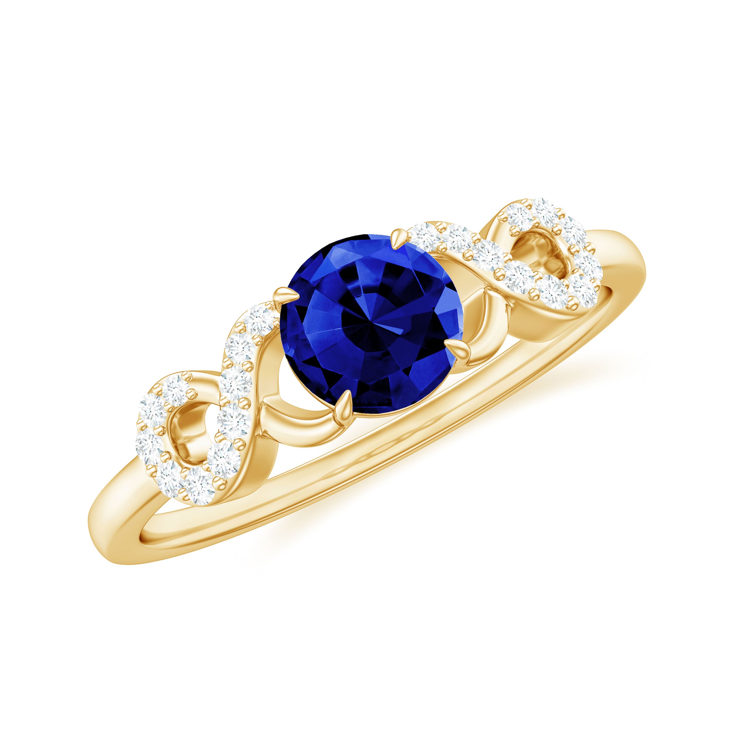 Rosec Jewels-Round Created Blue Sapphire Infinity Engagement Ring with Diamond