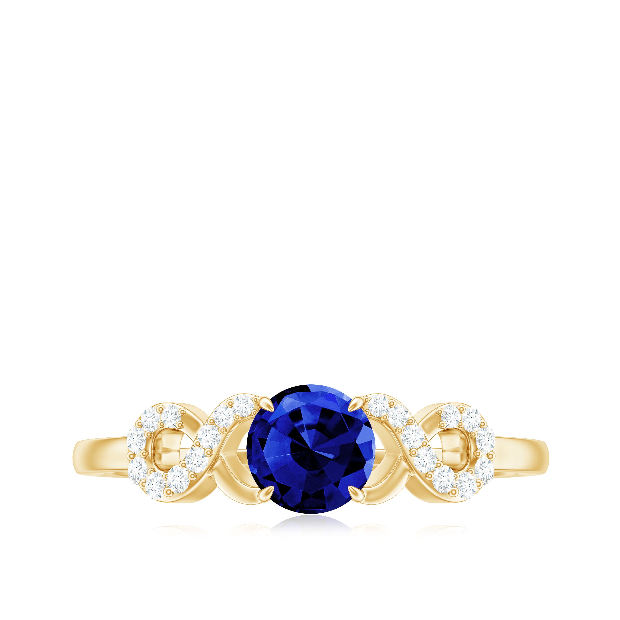 Rosec Jewels-Round Created Blue Sapphire Infinity Engagement Ring with Diamond