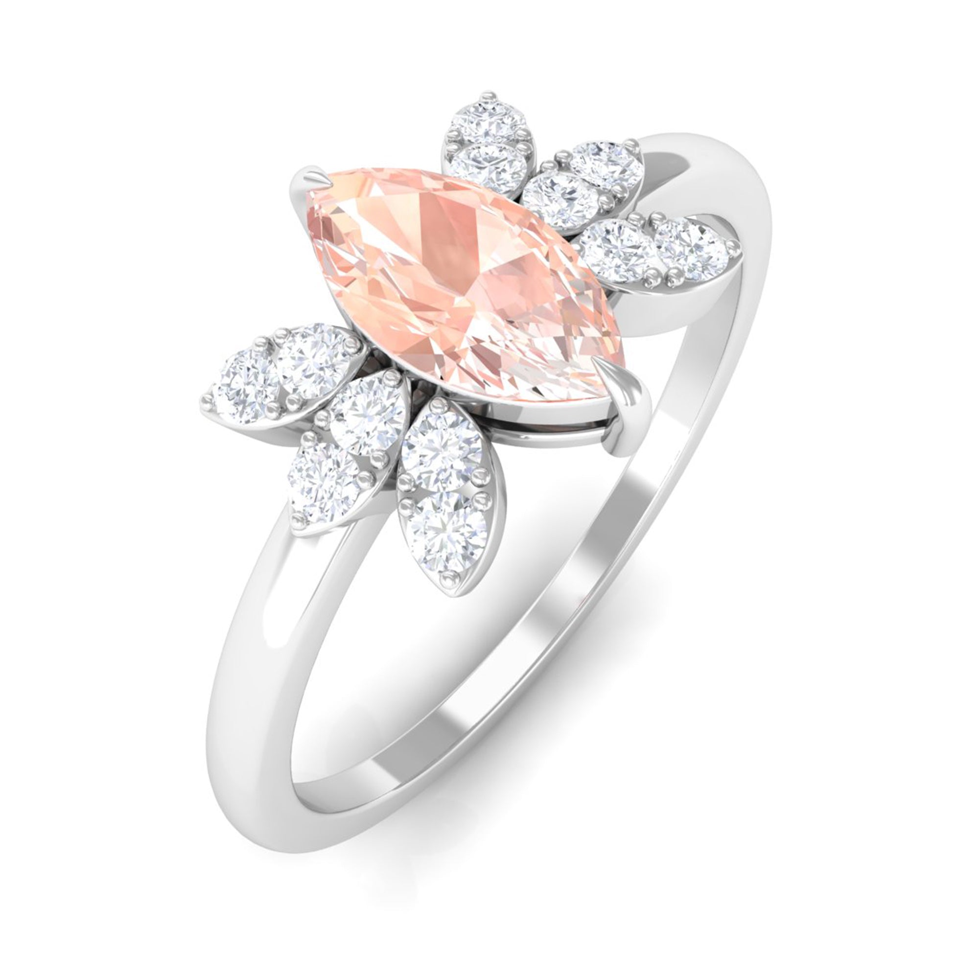 Rosec Jewels-1 Ct Marquise Morganite and Diamond Engagement Ring