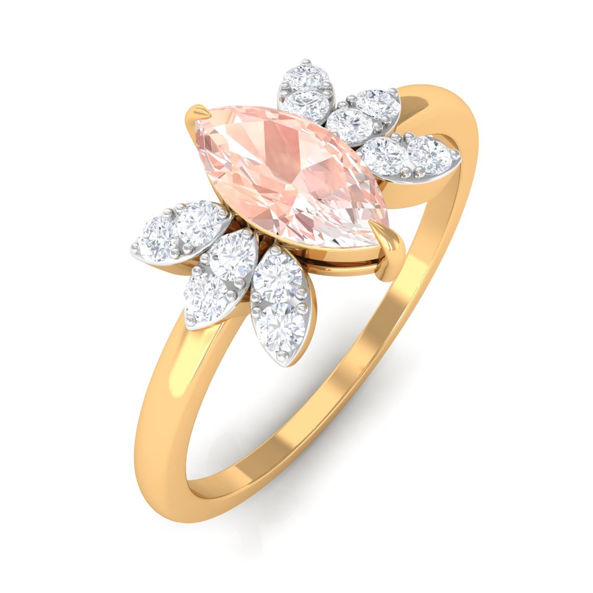 Rosec Jewels-1 Ct Marquise Morganite and Diamond Engagement Ring