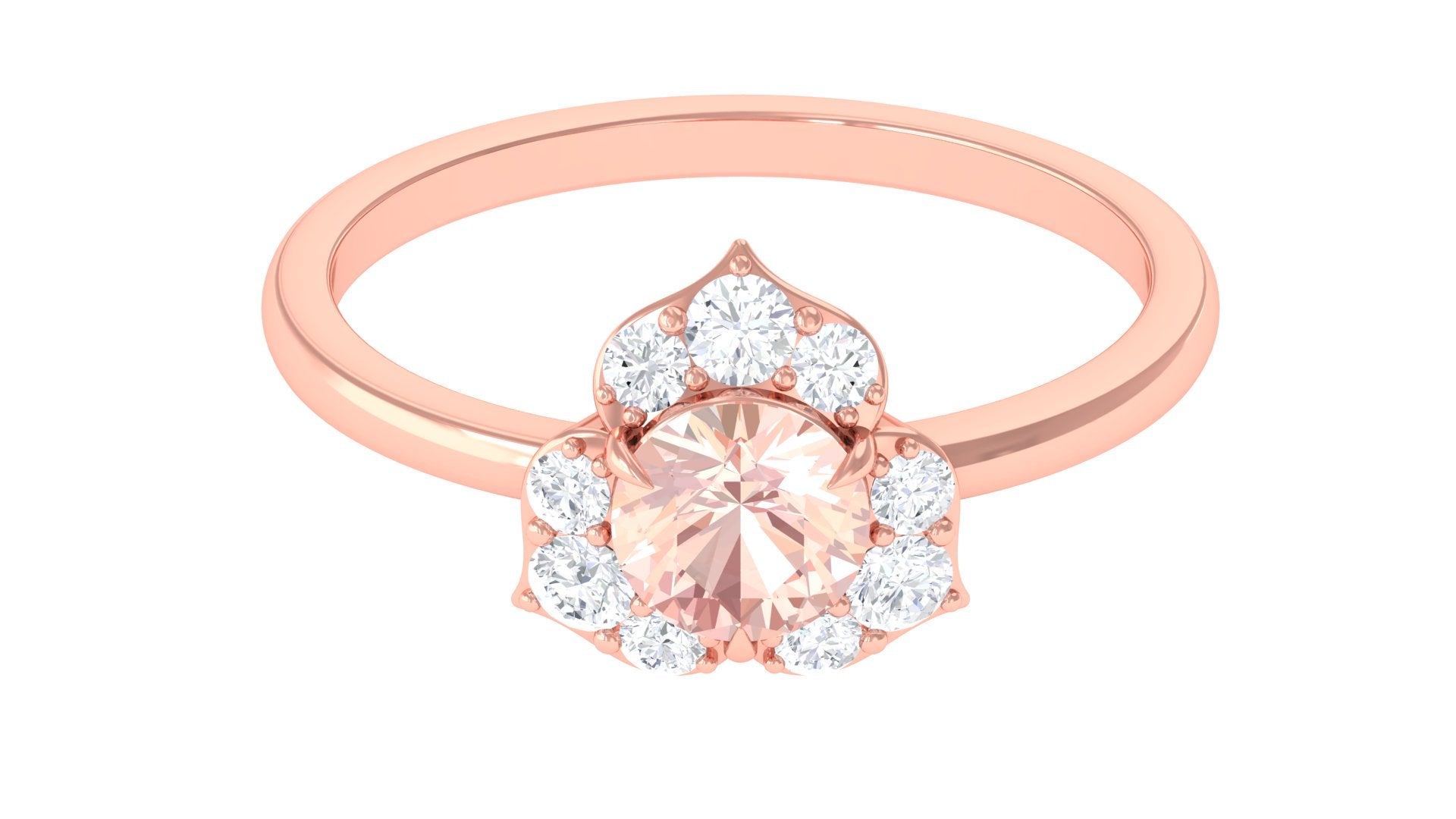 Rosec Jewels-1 CT Round Morganite Flower Engagement Ring with Diamond