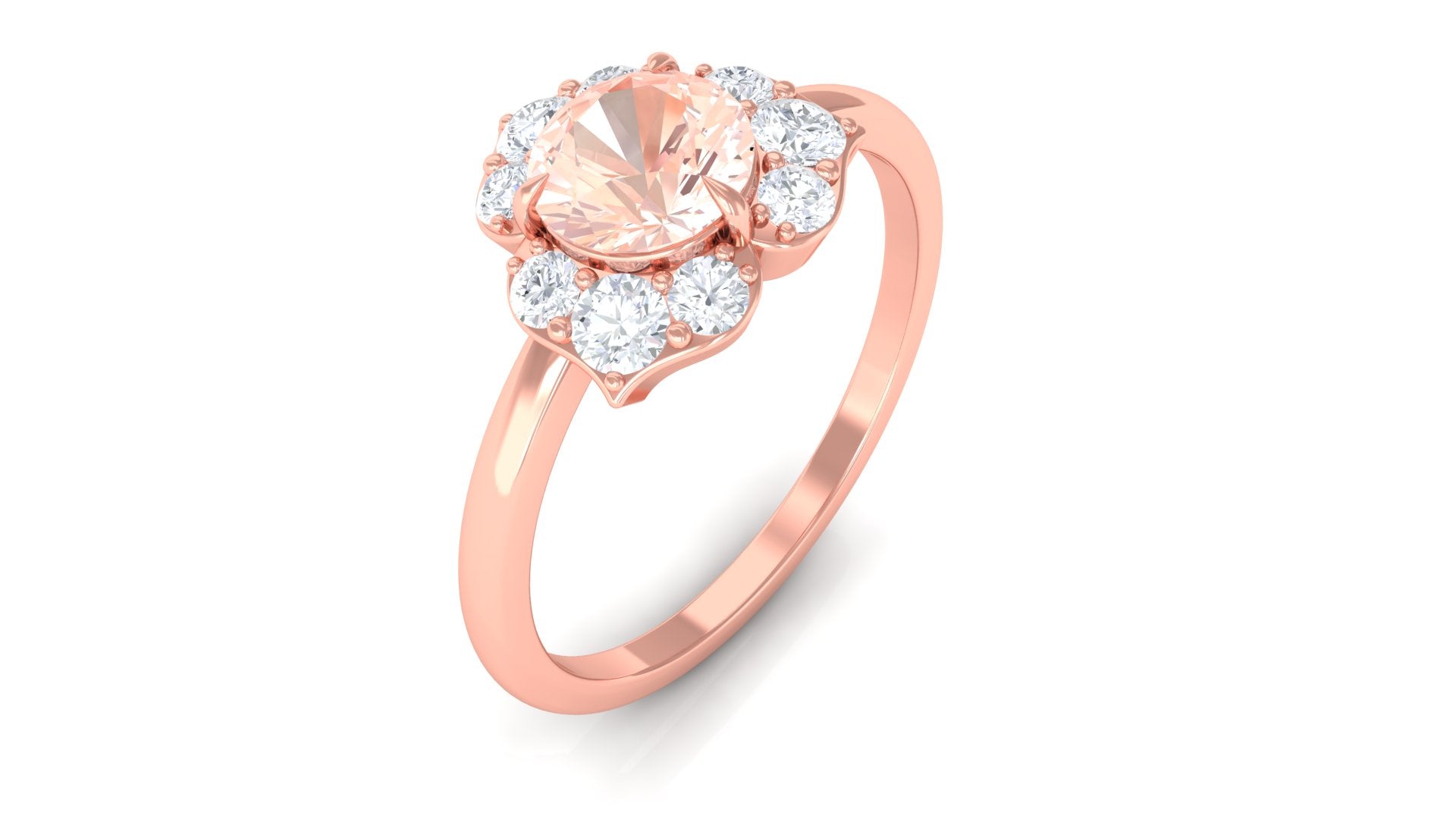 Rosec Jewels-1 CT Round Morganite Flower Engagement Ring with Diamond