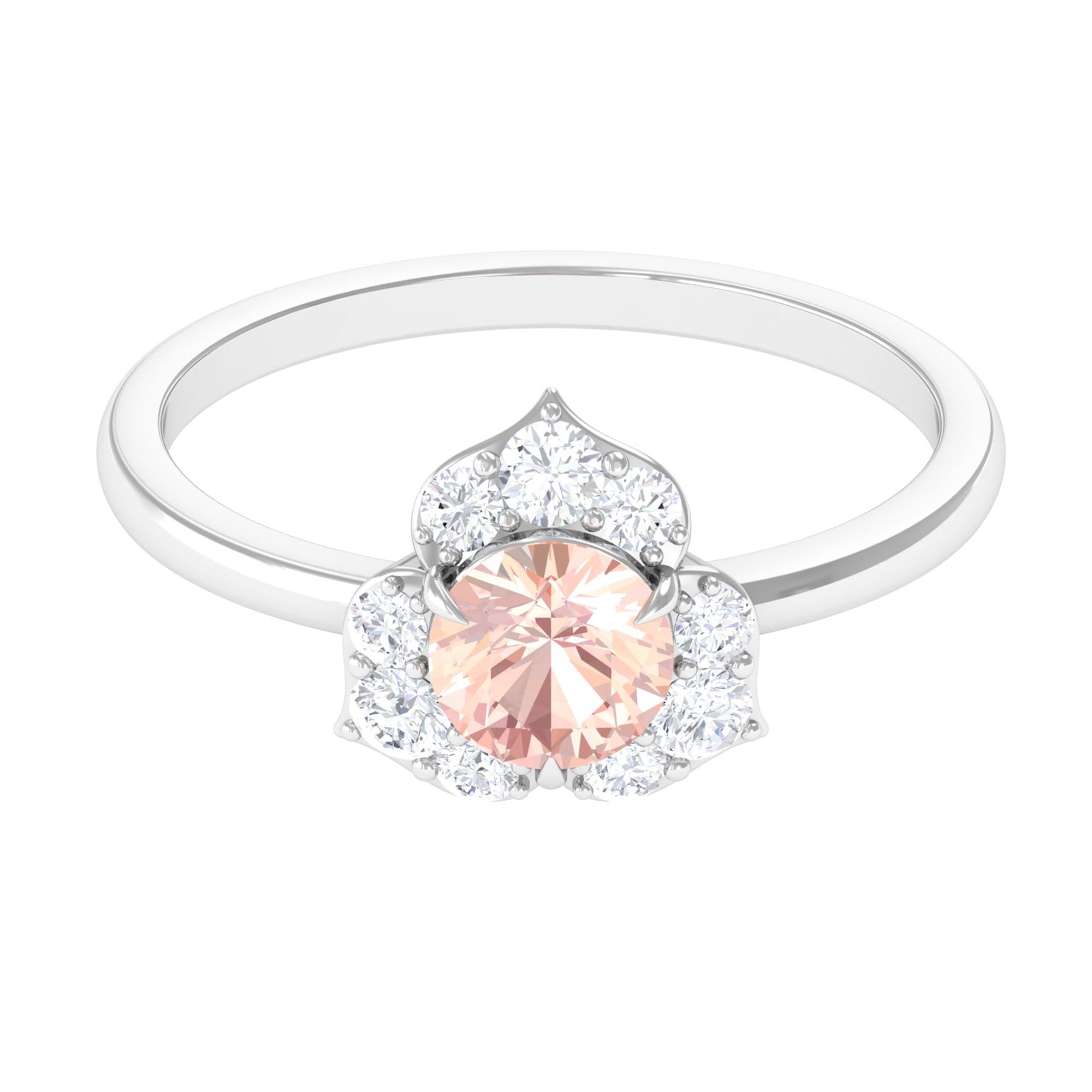 Rosec Jewels-1 CT Round Morganite Flower Engagement Ring with Diamond