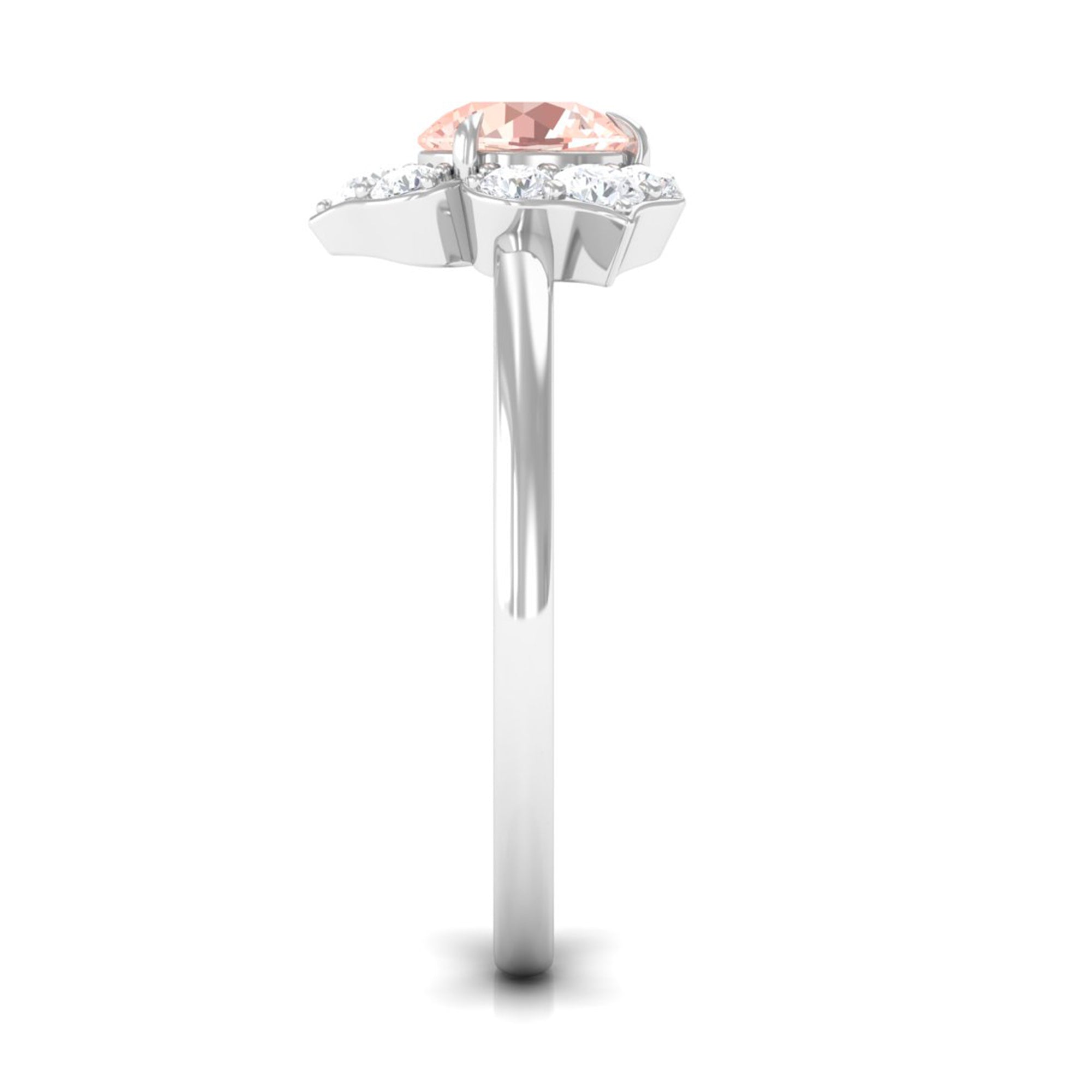 Rosec Jewels-1 CT Round Morganite Flower Engagement Ring with Diamond