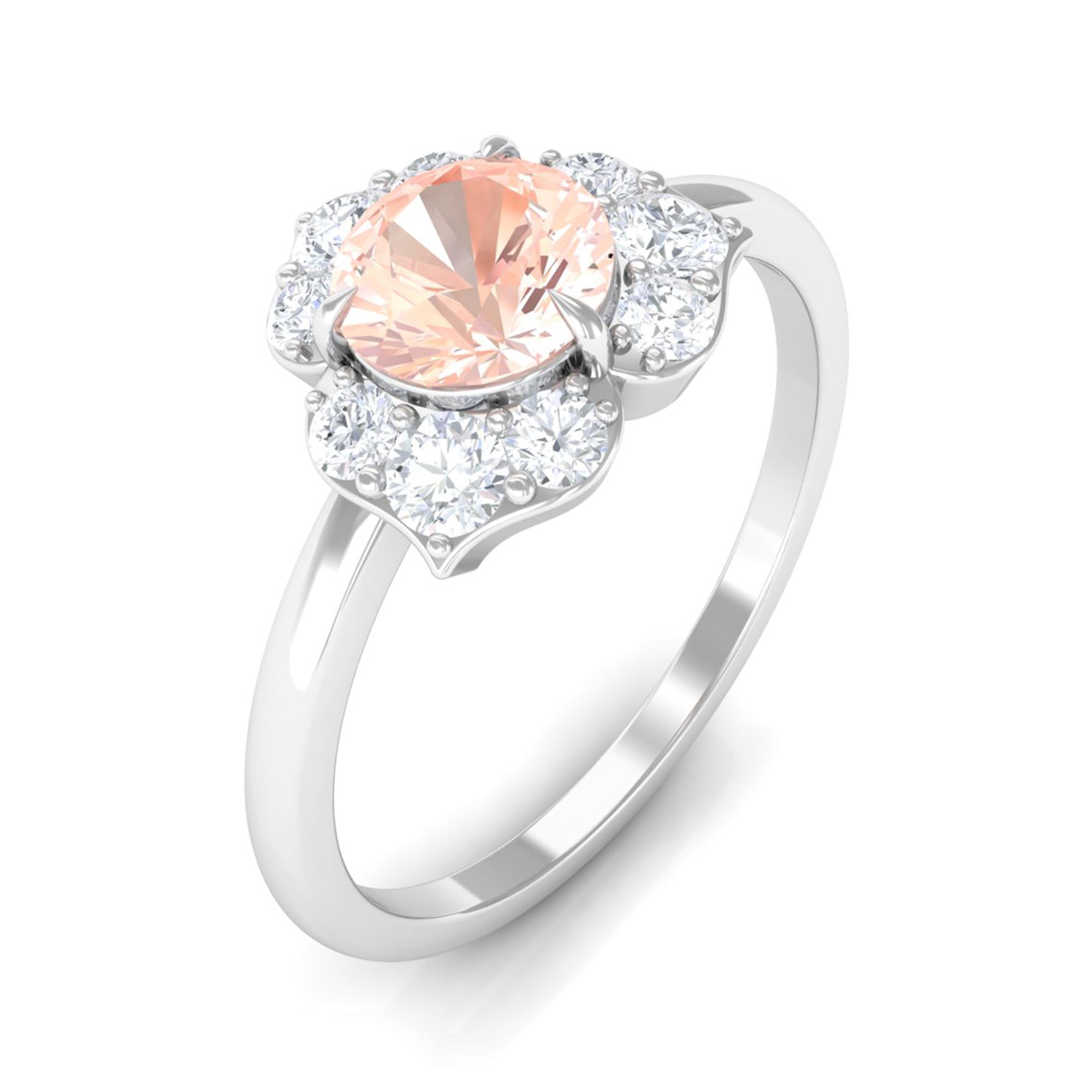 Rosec Jewels-1 CT Round Morganite Flower Engagement Ring with Diamond