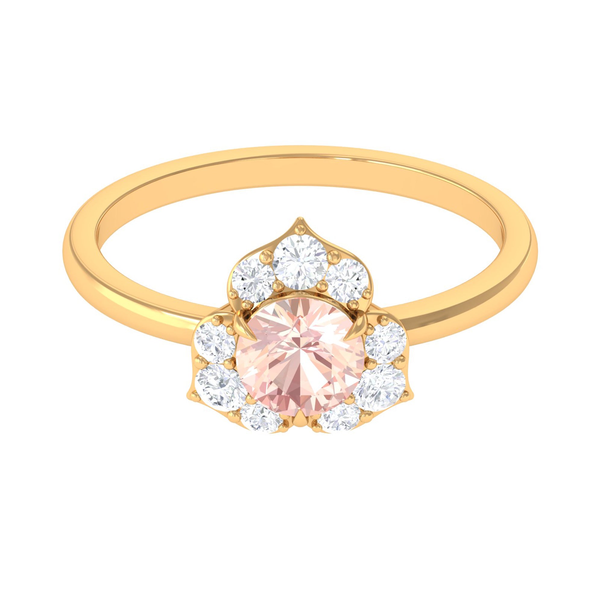 Rosec Jewels-1 CT Round Morganite Flower Engagement Ring with Diamond