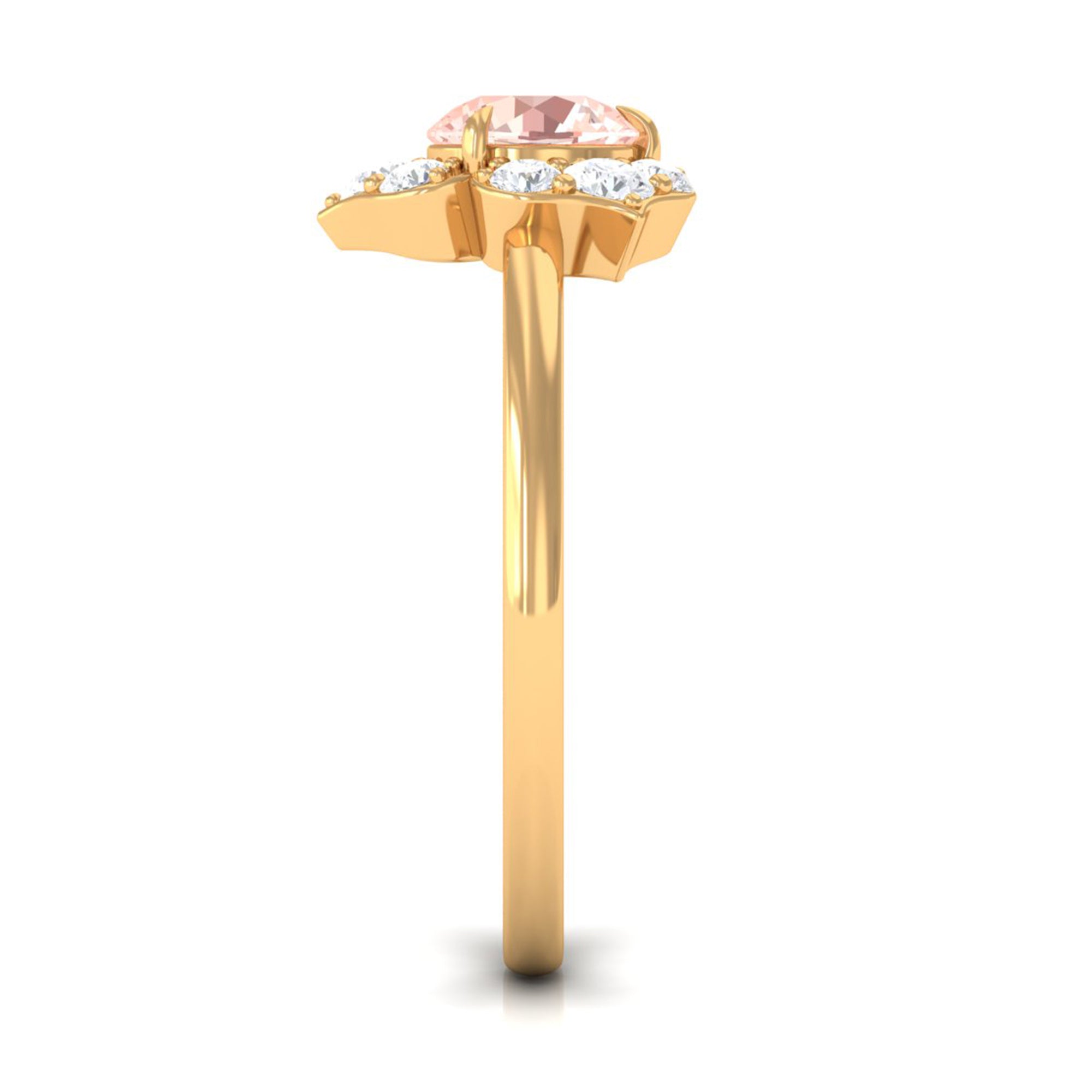 Rosec Jewels-1 CT Round Morganite Flower Engagement Ring with Diamond