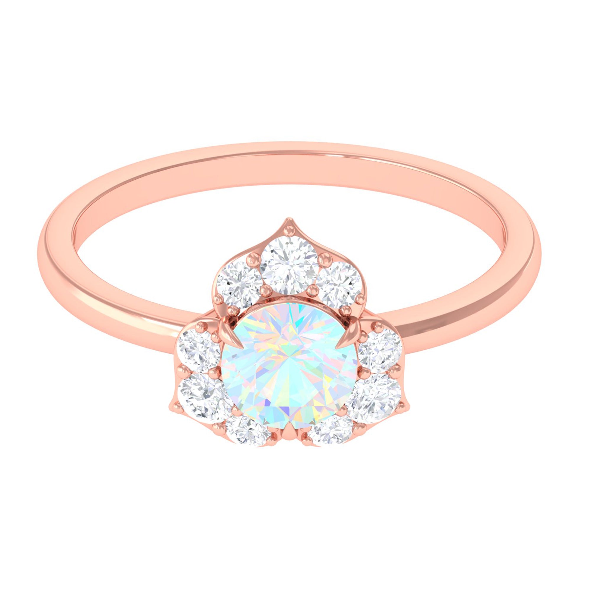 Rosec Jewels-Round Ethiopian Opal Flower Engagement Ring with Diamond