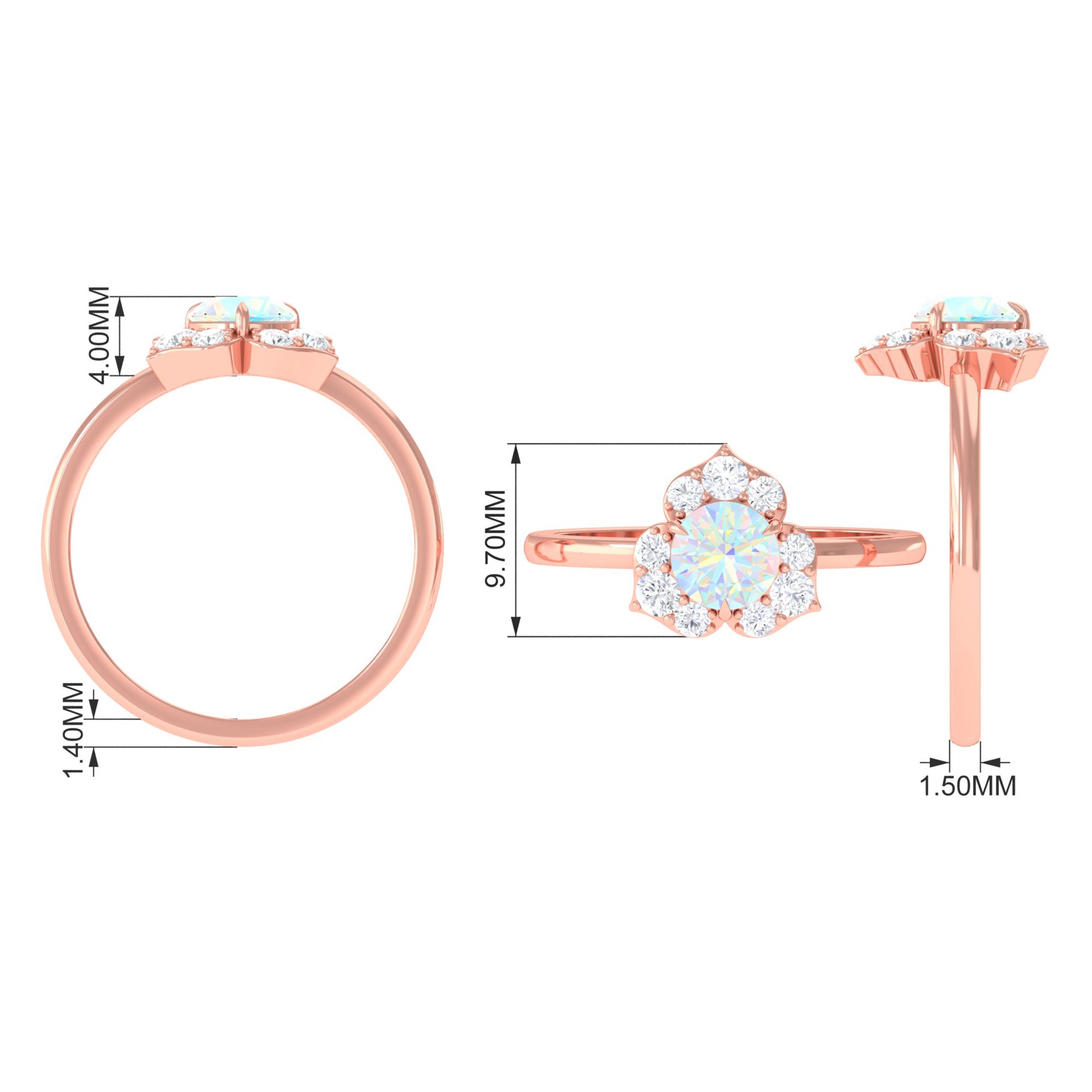 Rosec Jewels-Round Ethiopian Opal Flower Engagement Ring with Diamond