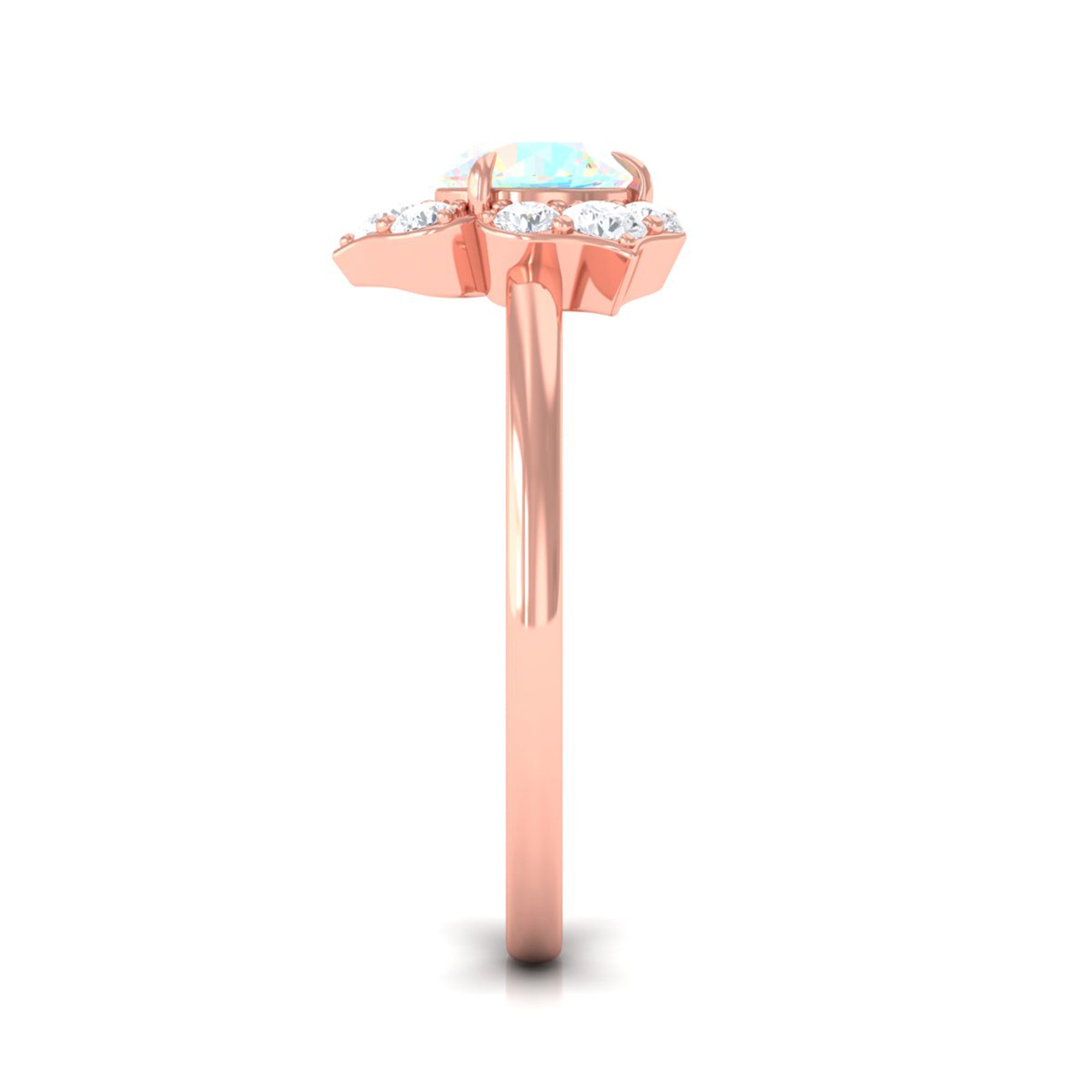 Rosec Jewels-Round Ethiopian Opal Flower Engagement Ring with Diamond