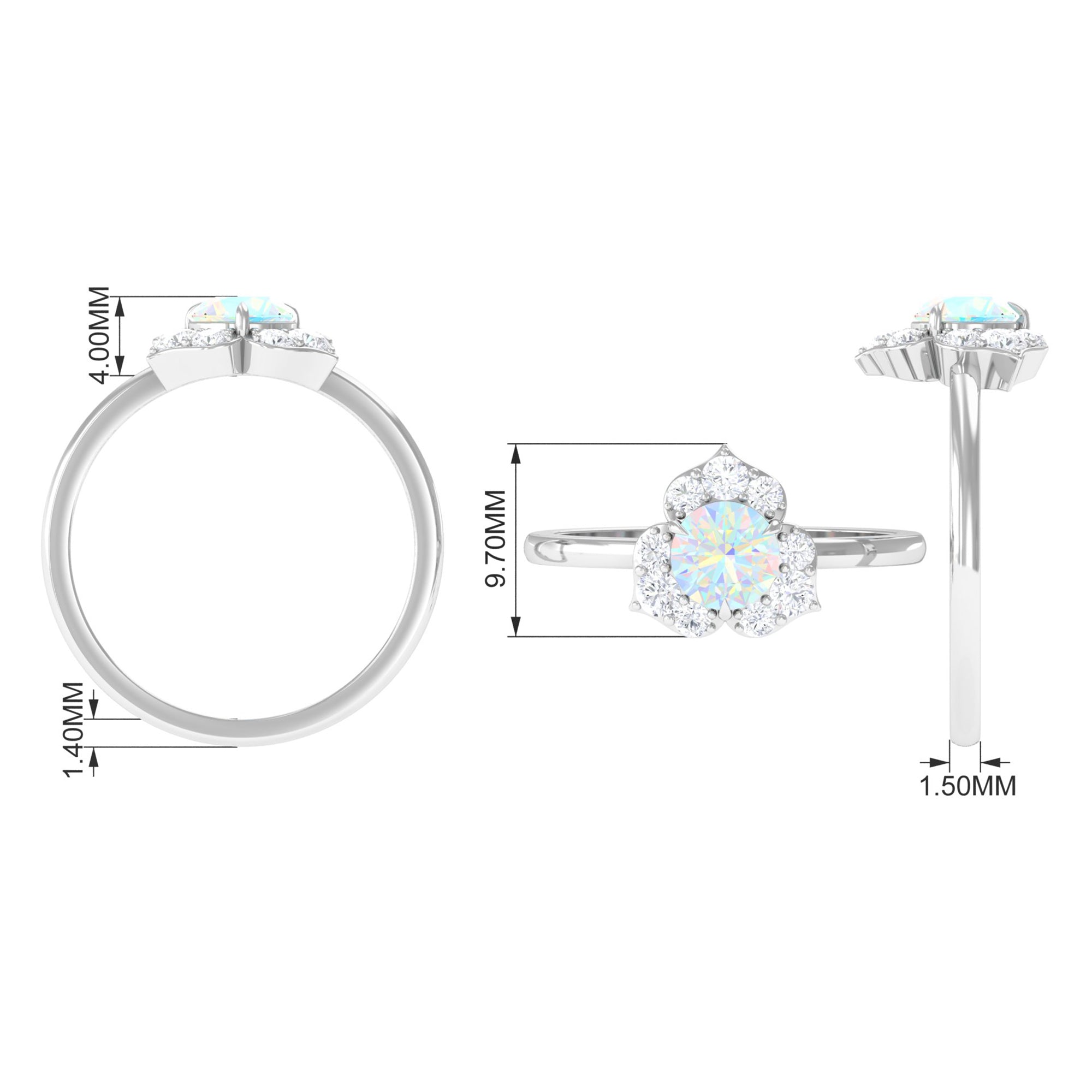 Rosec Jewels-Round Ethiopian Opal Flower Engagement Ring with Diamond