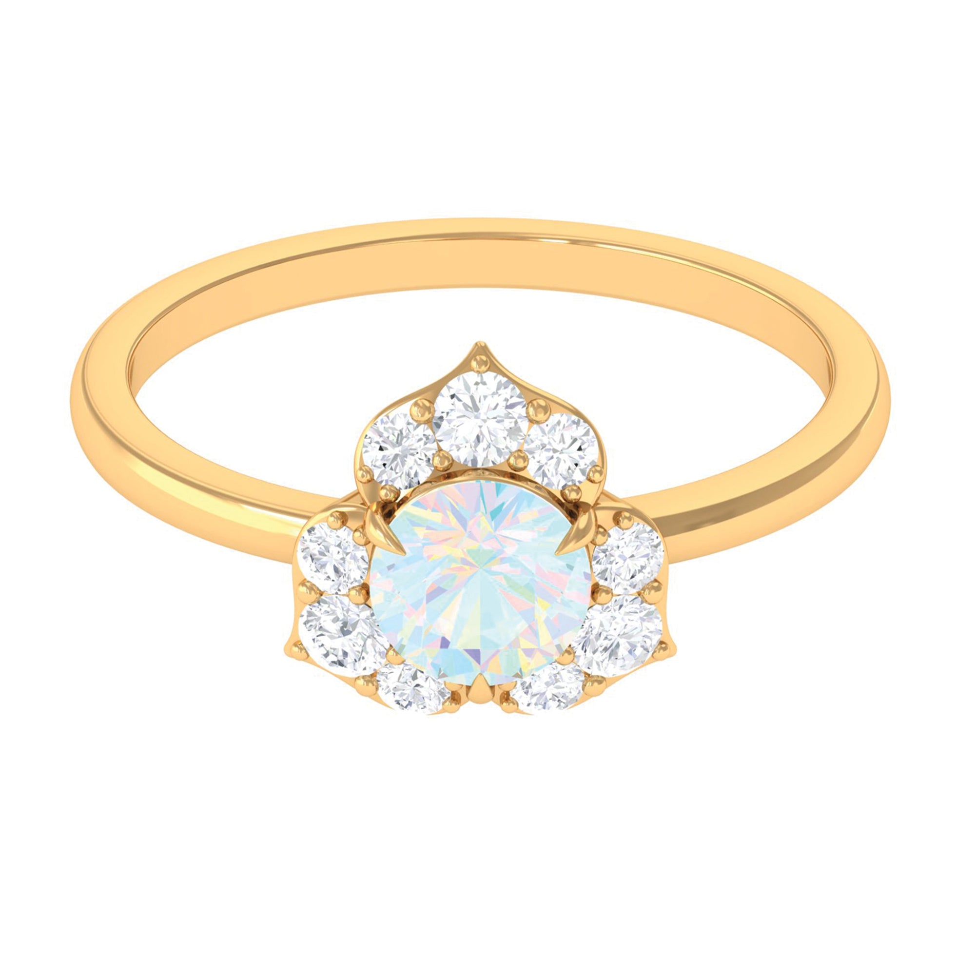 Rosec Jewels-Round Ethiopian Opal Flower Engagement Ring with Diamond