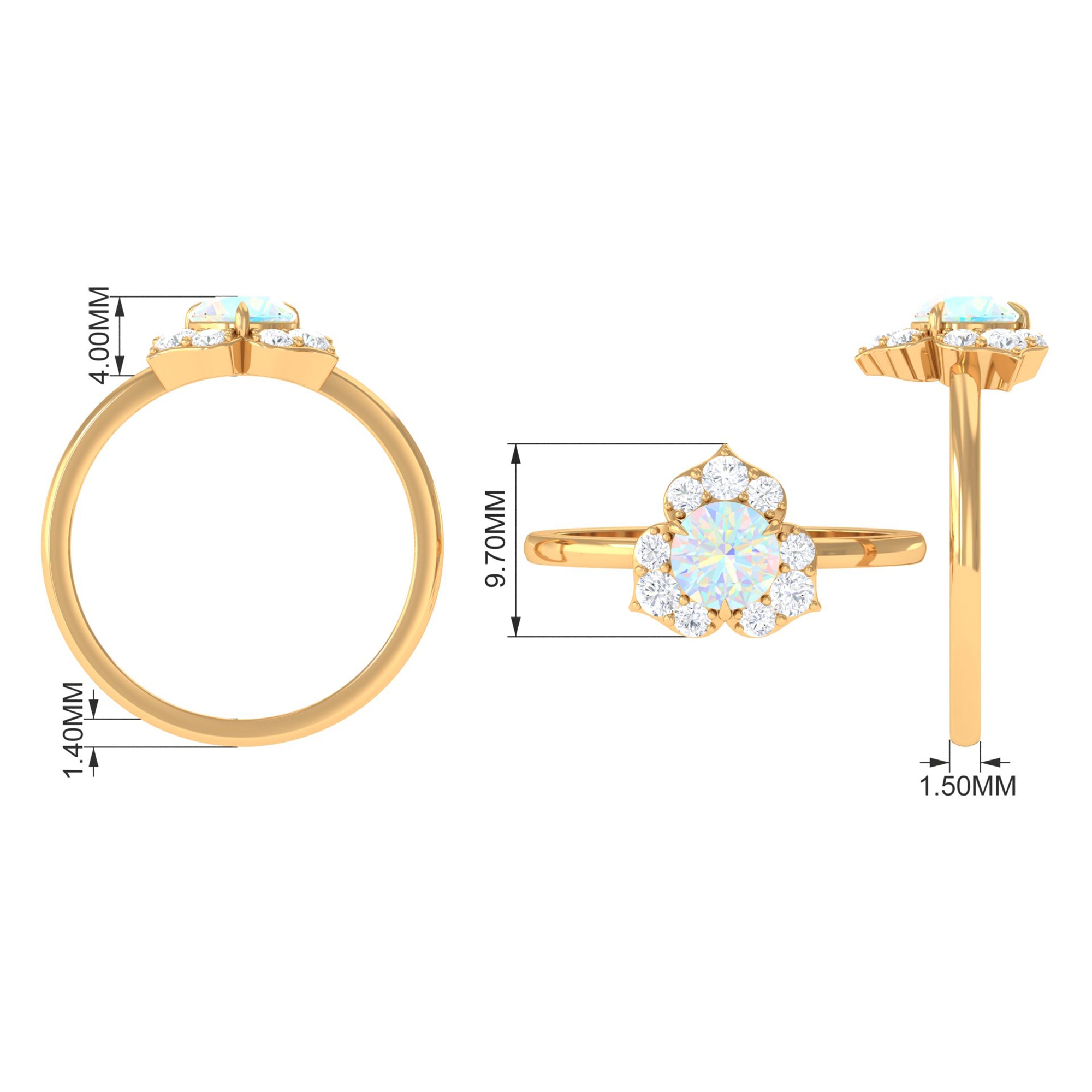 Rosec Jewels-Round Ethiopian Opal Flower Engagement Ring with Diamond