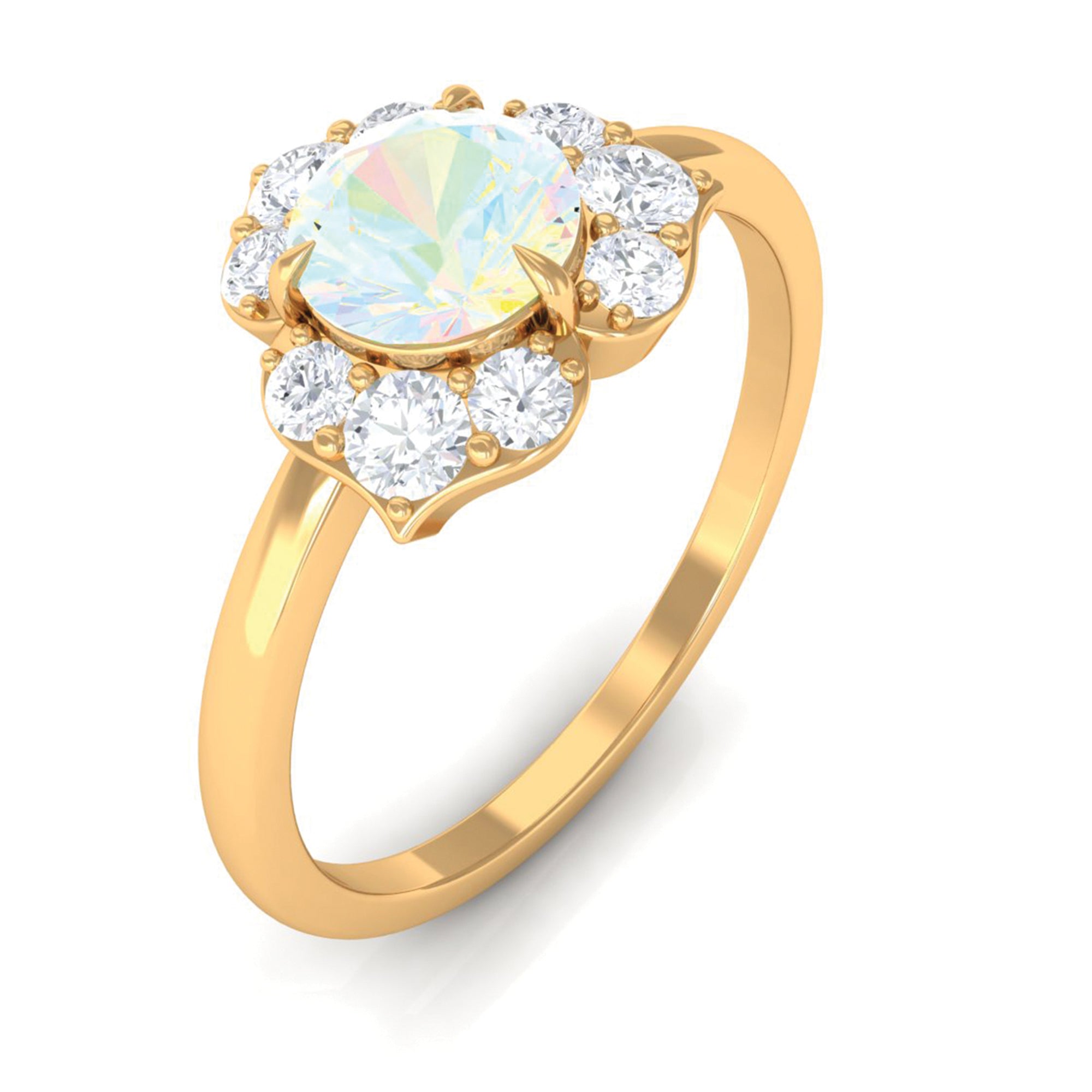 Rosec Jewels-Round Ethiopian Opal Flower Engagement Ring with Diamond