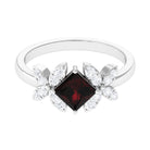 Rosec Jewels-2 CT Princess Cut Garnet Flower Engagement Ring with Diamond