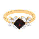 Rosec Jewels-2 CT Princess Cut Garnet Flower Engagement Ring with Diamond