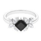 Rosec Jewels-1 CT Princess Cut Black Onyx and Diamond Floral Inspired Engagement Ring