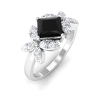 Rosec Jewels-1 CT Princess Cut Black Onyx and Diamond Floral Inspired Engagement Ring