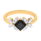 Rosec Jewels-1 CT Princess Cut Black Onyx and Diamond Floral Inspired Engagement Ring